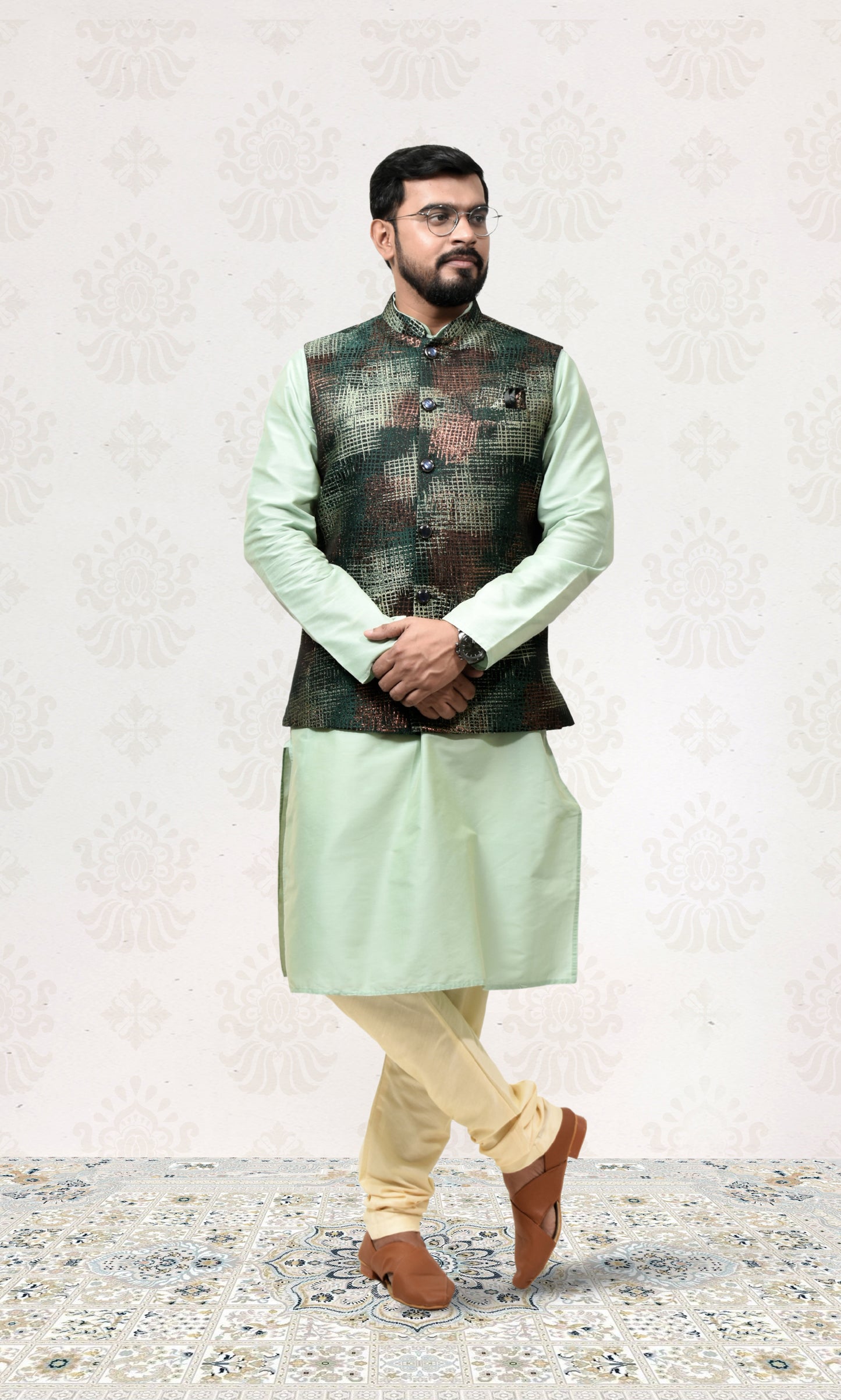 Forest green Jacket with a Shimmering crosshatch design