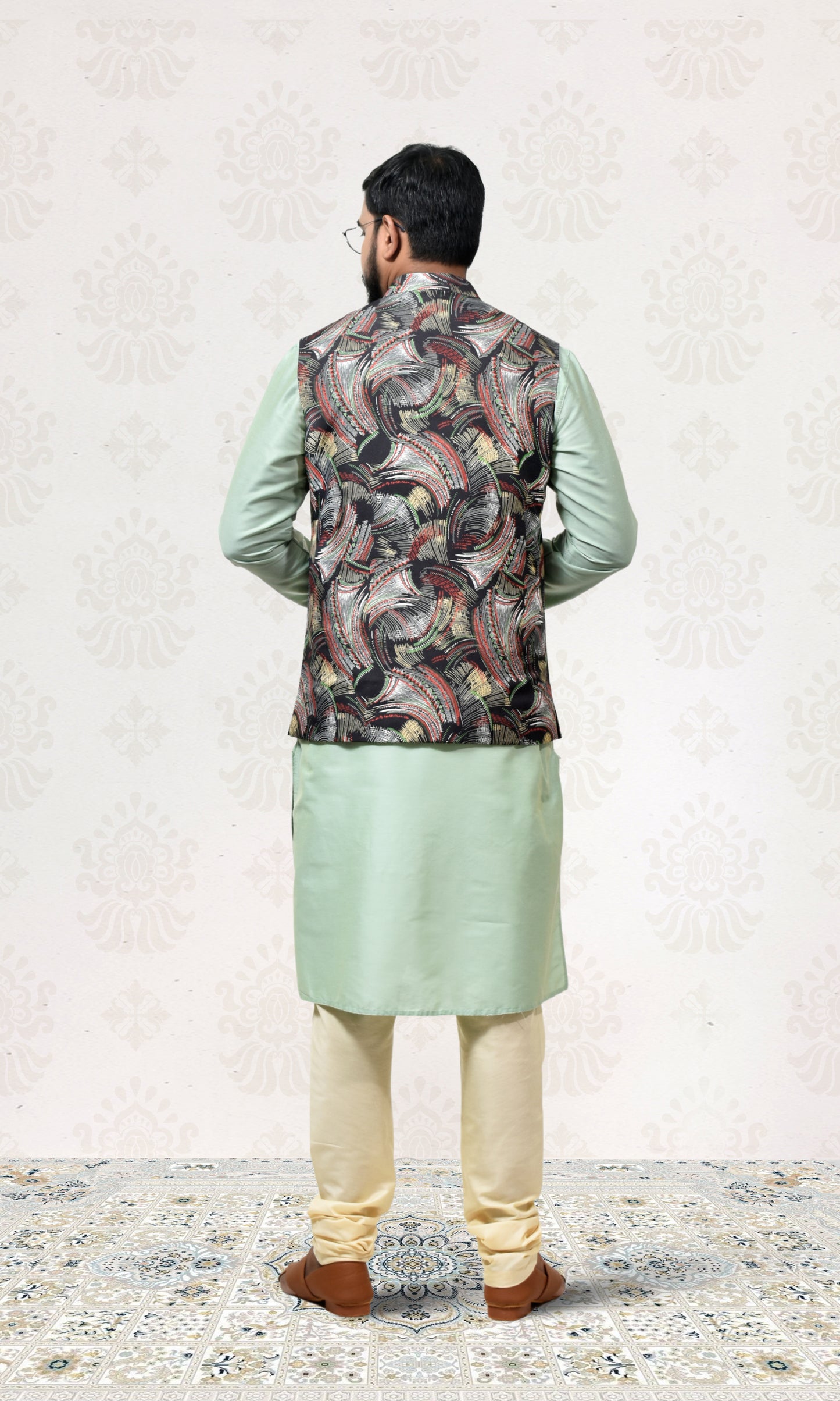 Ebony Crest Jacket with Energetic Weaves Print