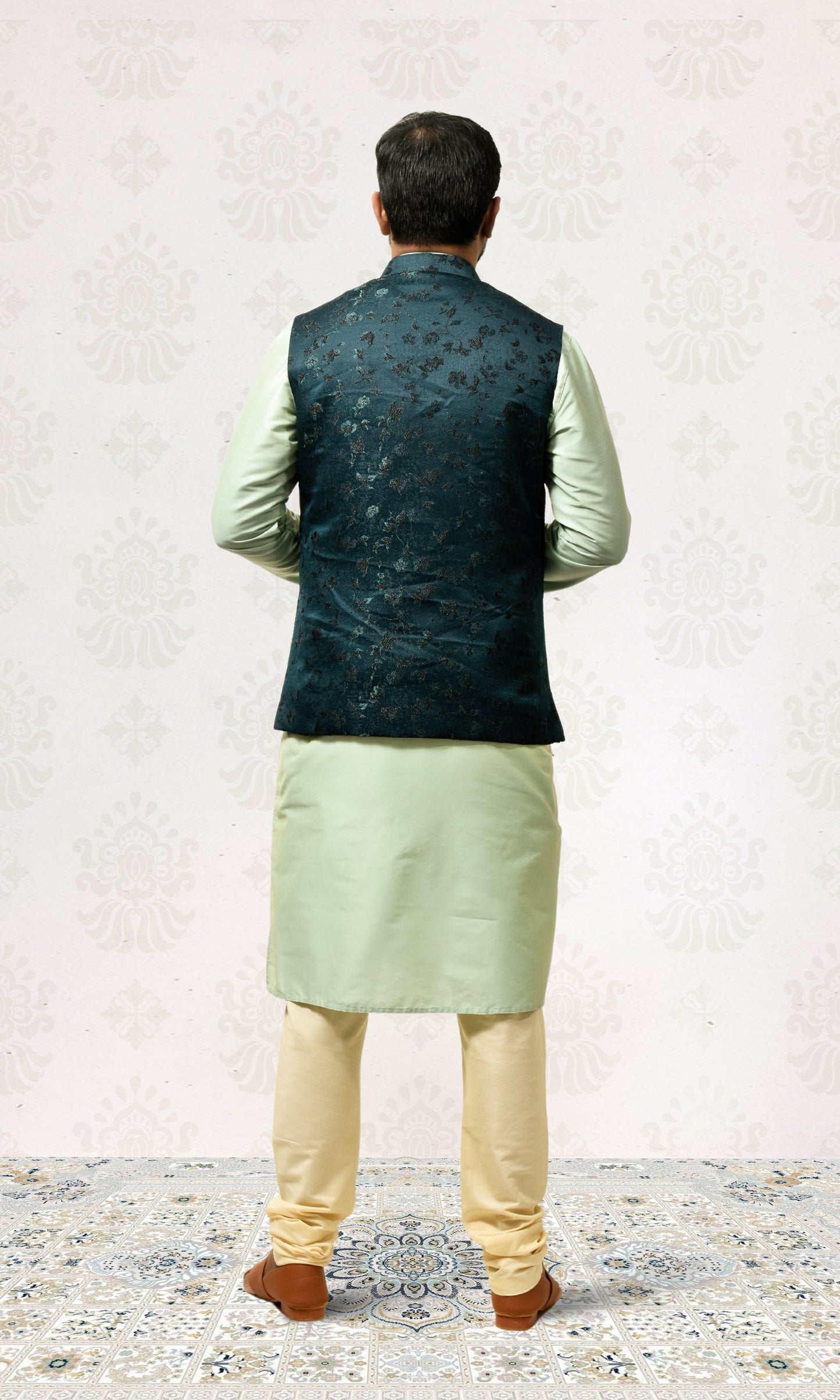 Forest Teal Jacket with Velvet Floral Embroidery