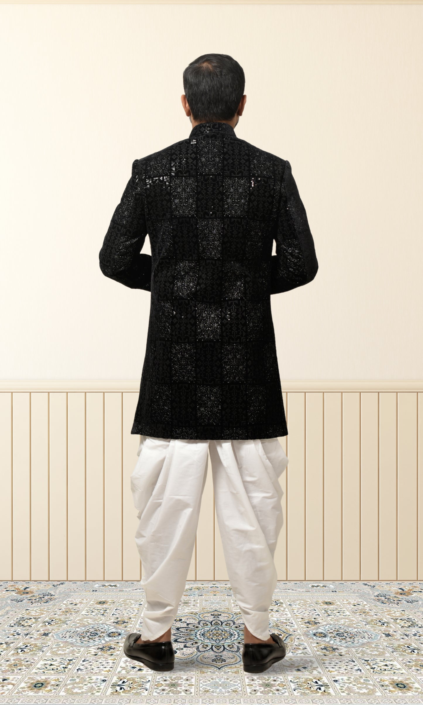 Midnight Royale Black Indo-Western with Opulent Sequins & Intricate Geometric Thread Embroidery