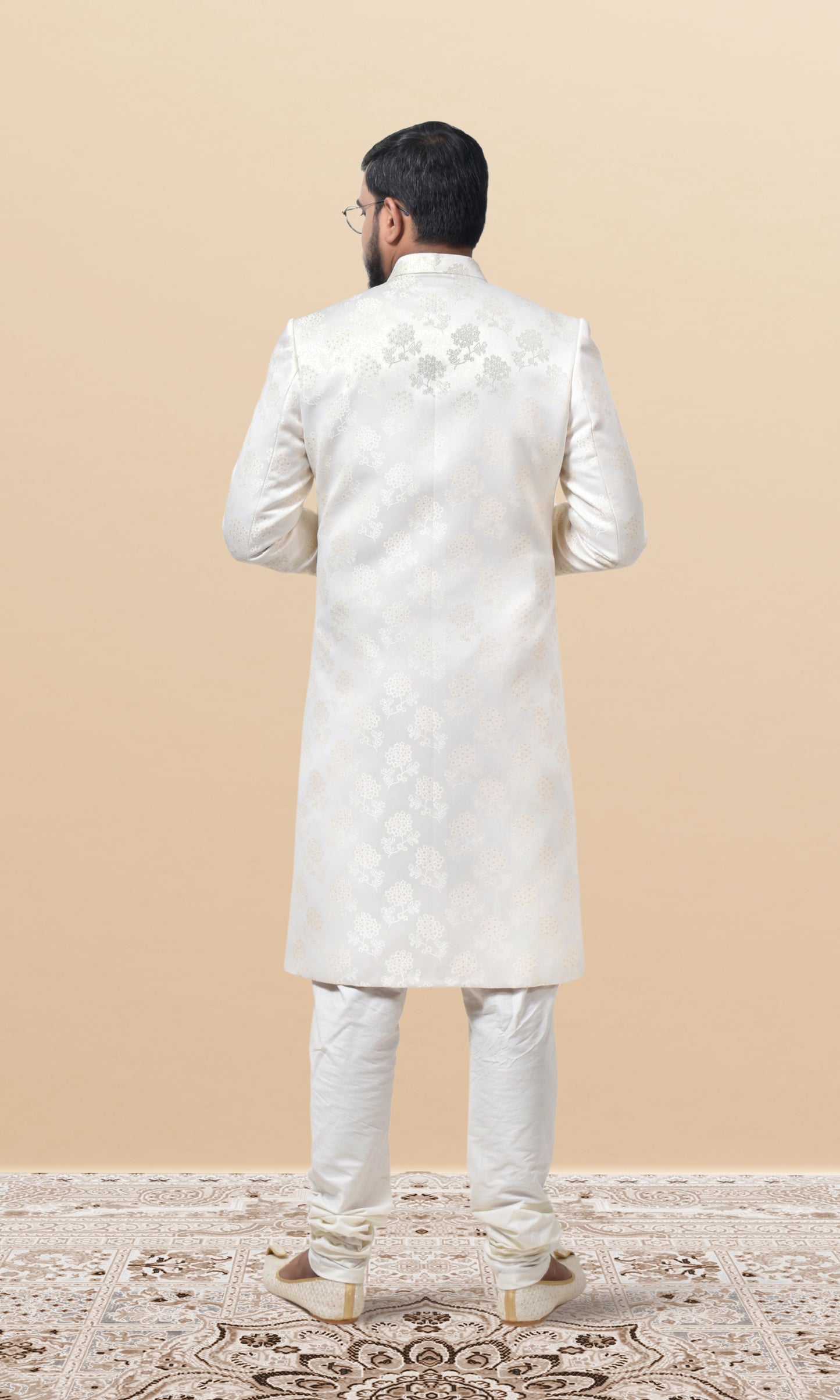 Royal Off-White Jacquard Sherwani with Delicate Floral Motifs