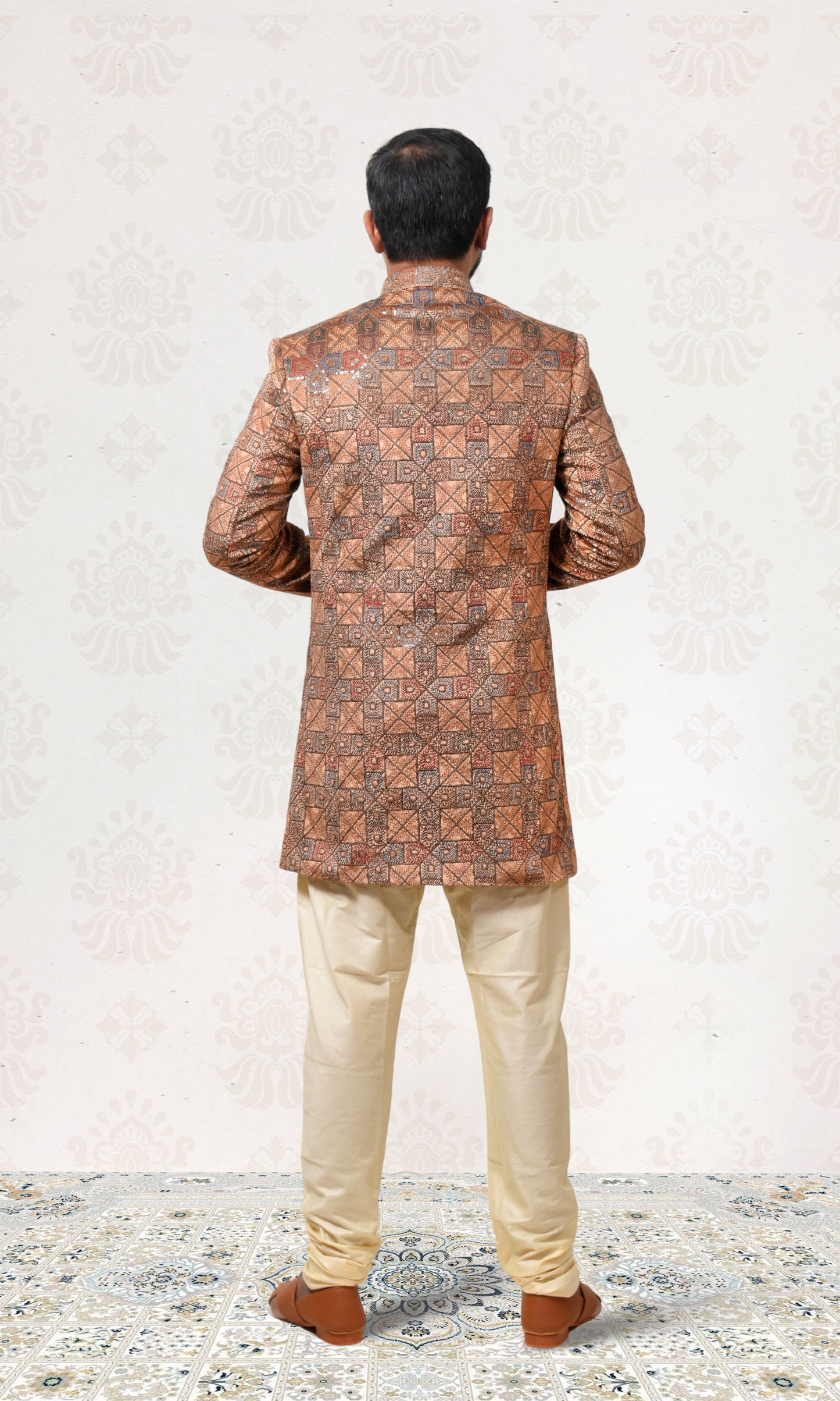Sandstone Gold Enigma Indo-Western with Geometric Foliage Embroidery