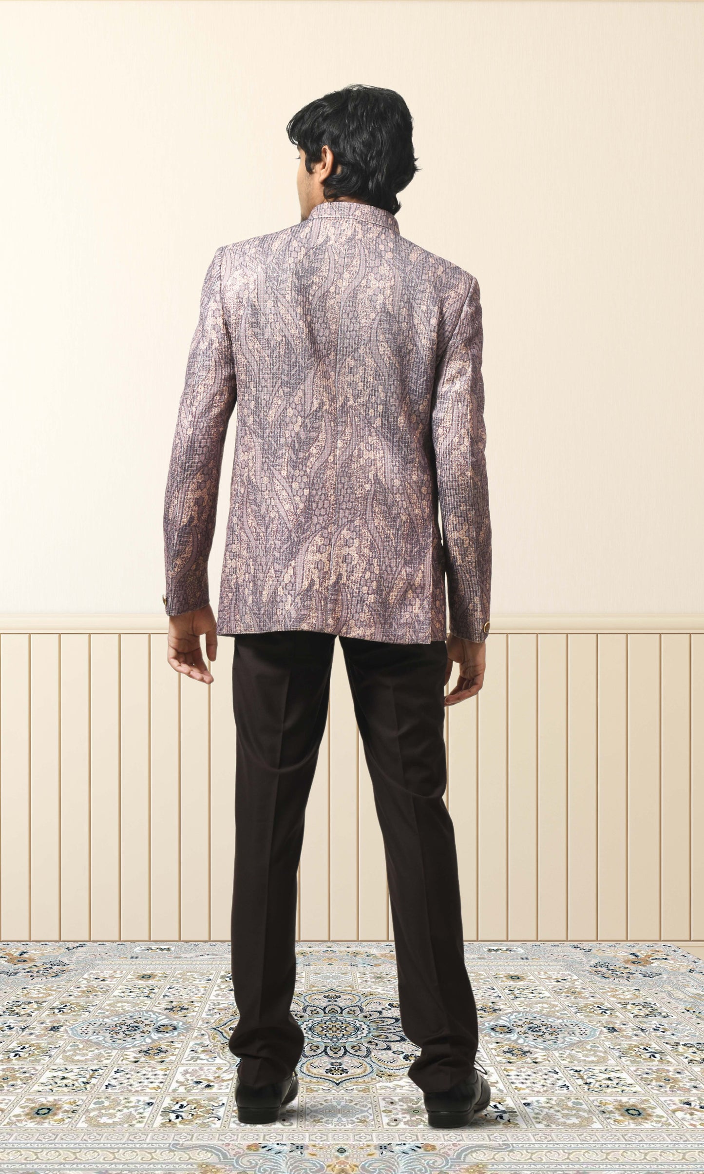Dusky Lavender Embossed Bandhgala with Rustic Gold Accents