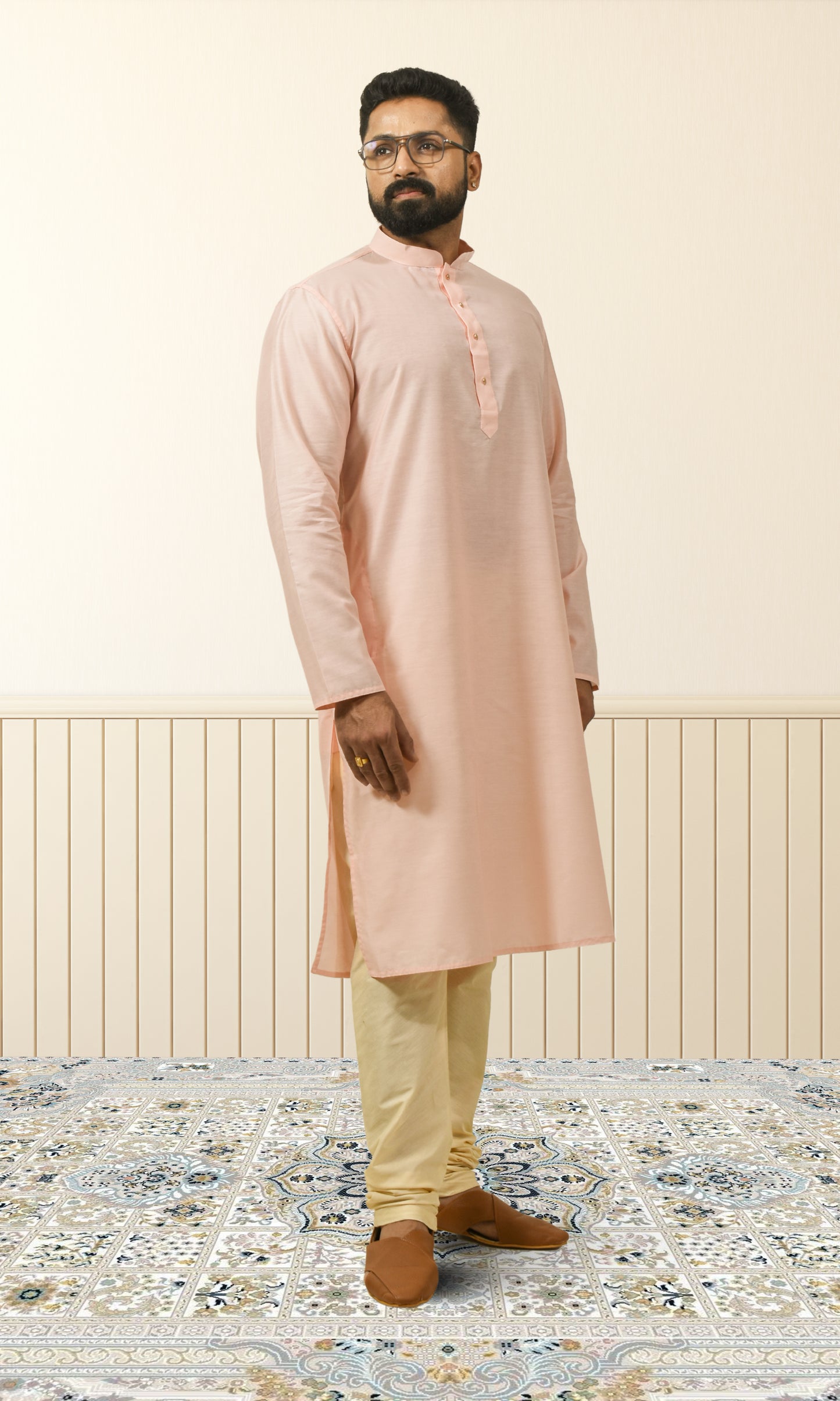 Powder pink Solid Kurta