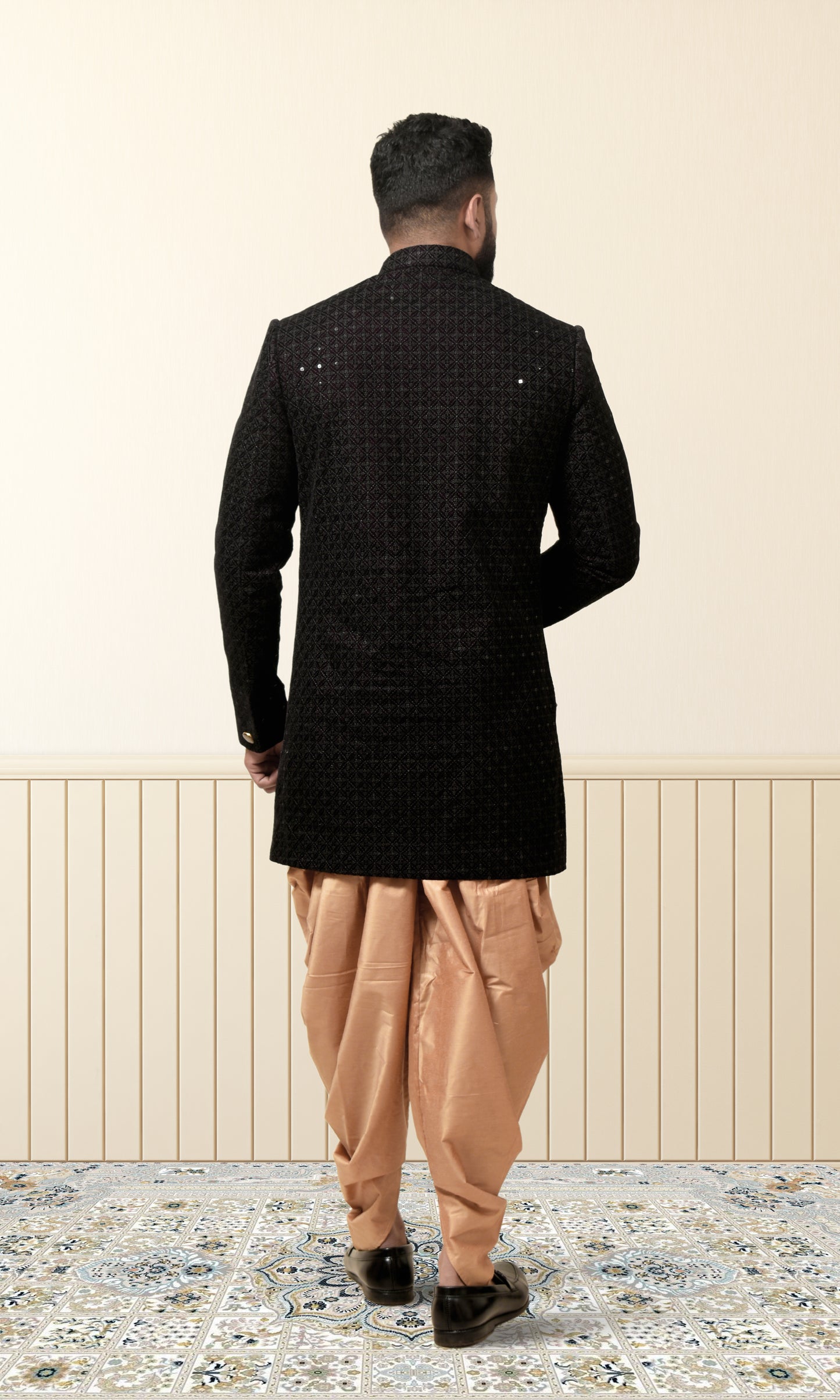 Shahi Mehfil Wine Indo-Western with Quilted Sequin Weave
