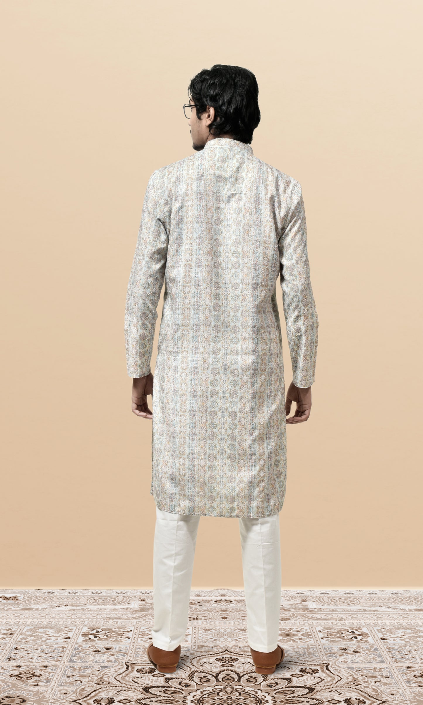 Pastel Subtle Sky Kurta with Delicate Filigree Weave