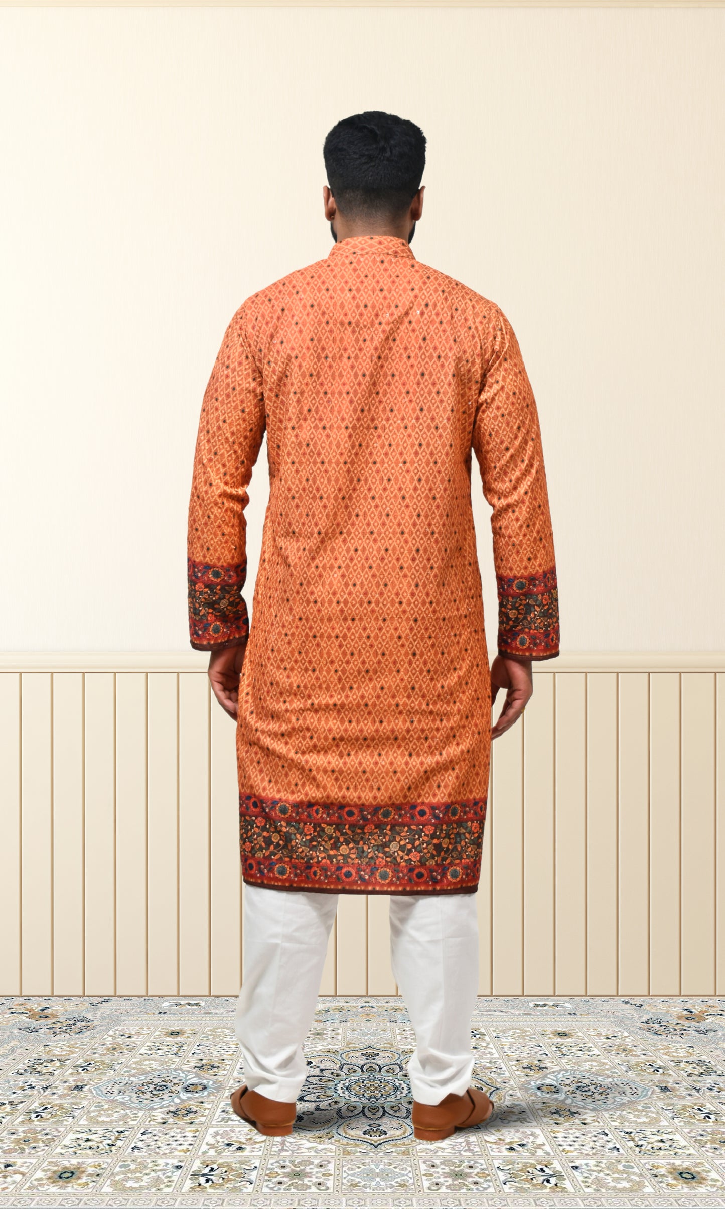 Ember Sienna Terracotta Kurta with Artisanal Borders