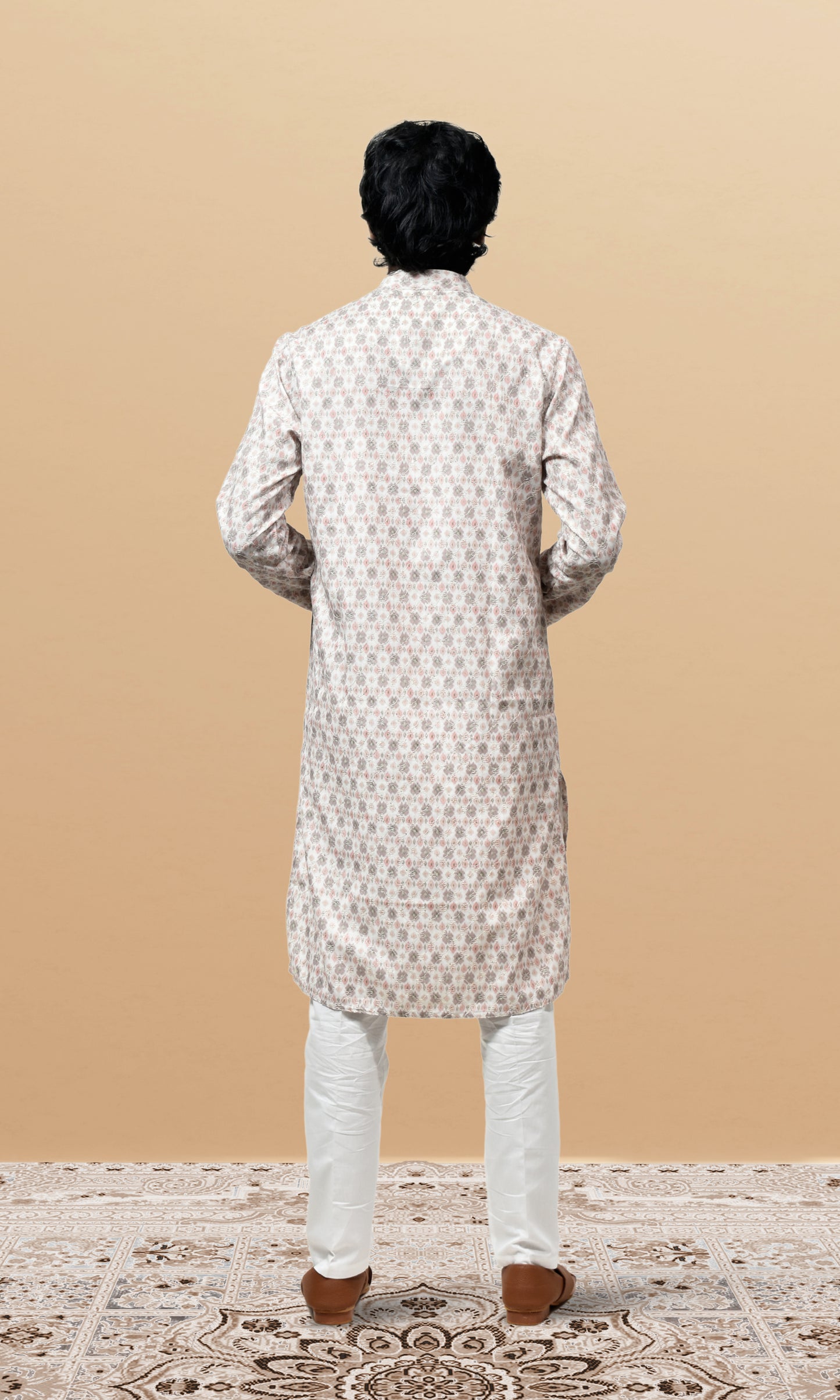 Pastel Pearl Dream Kurta with Vintage Rose Motifs
