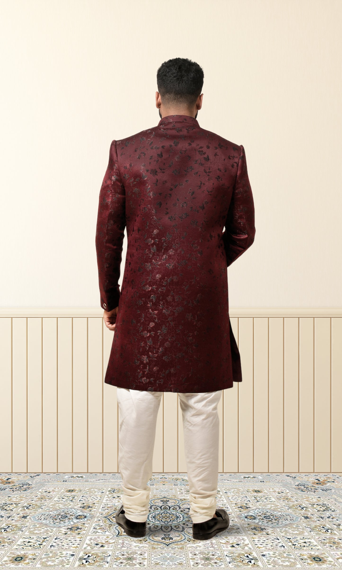 Burgundy Wine Indo-Western with Velvet Floral Embroidery
