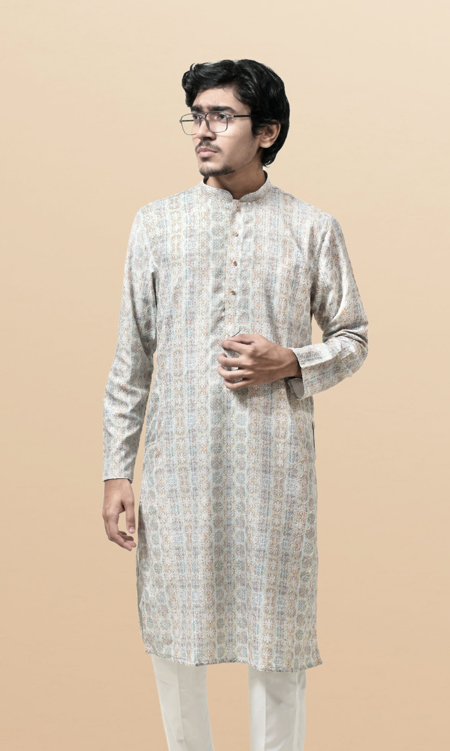Pastel Subtle Sky Kurta with Delicate Filigree Weave