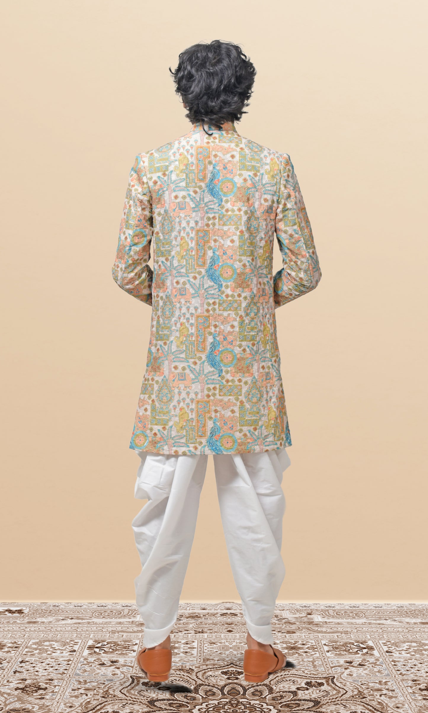 Ivory Mosaic Indo-Western with Majestic Fauna Embroidery