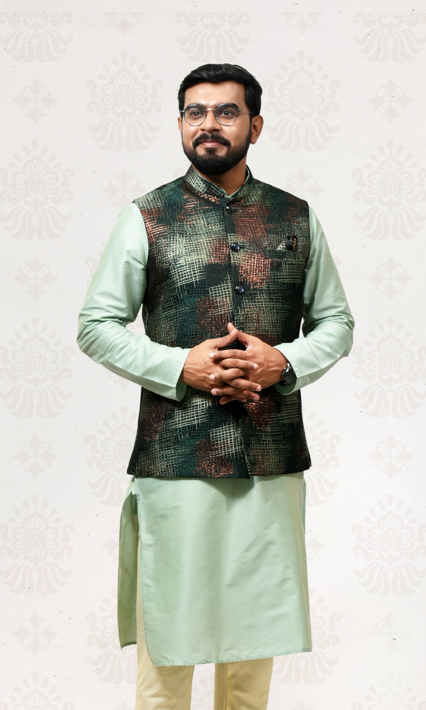 Forest green Jacket with a Shimmering crosshatch design