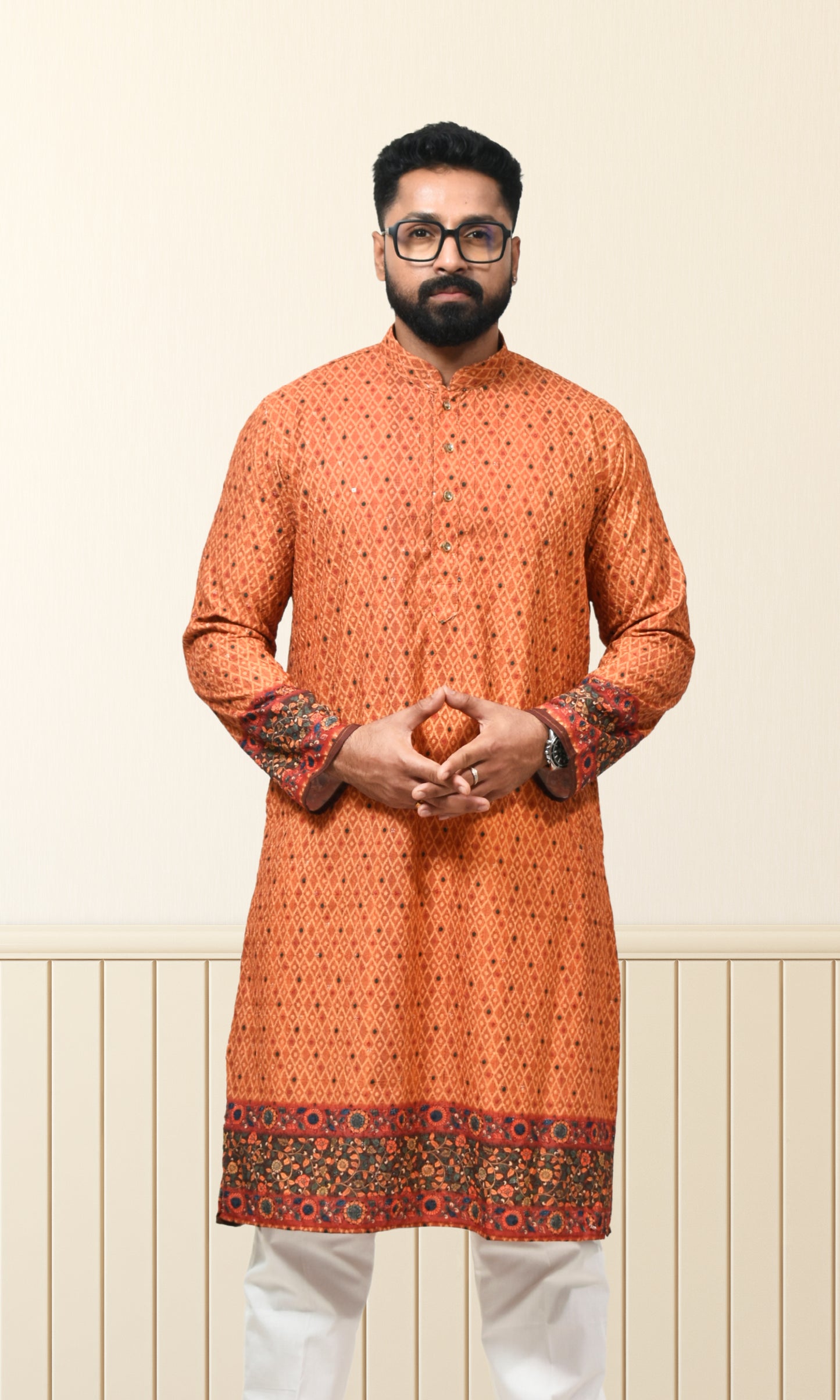 Ember Sienna Terracotta Kurta with Artisanal Borders