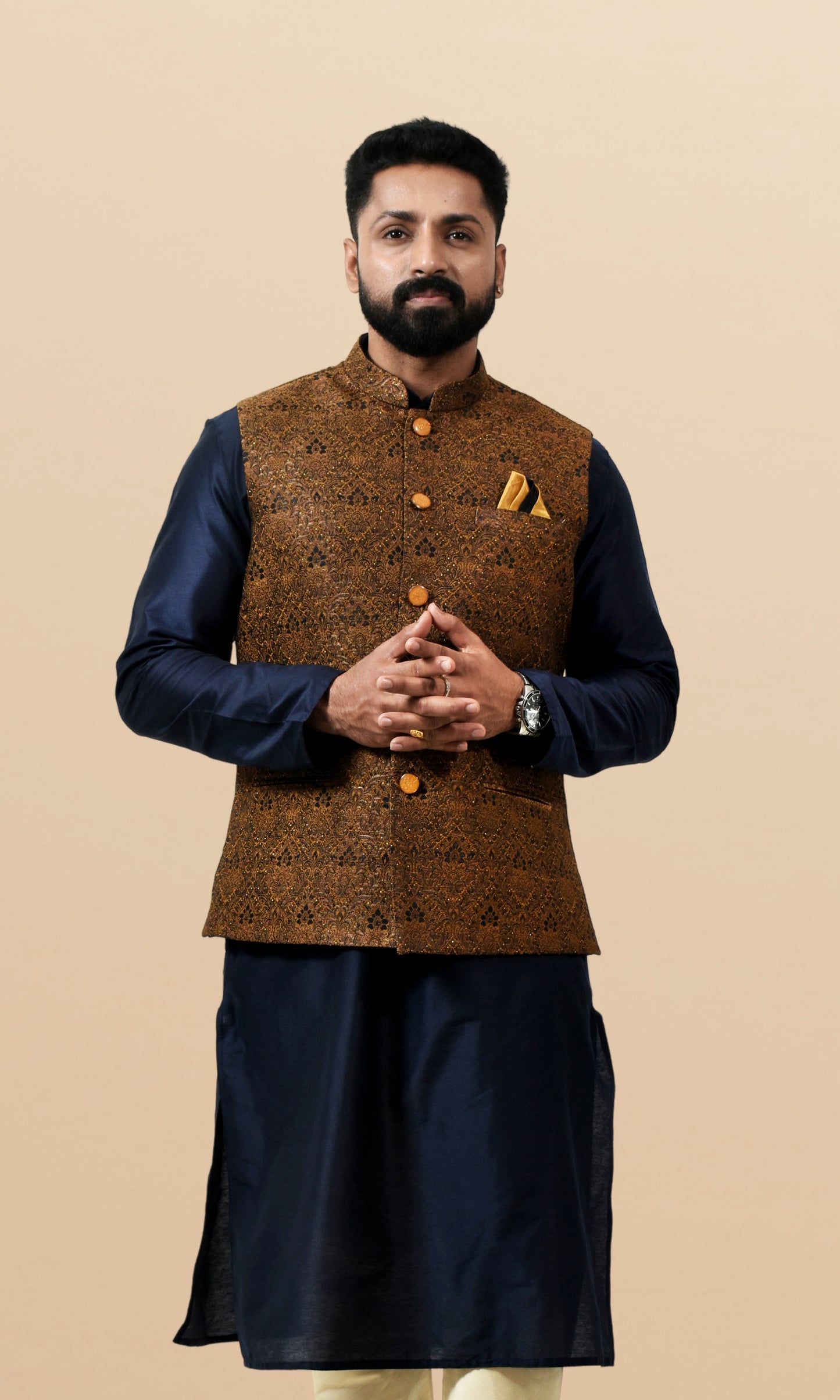 Golden Marigold Jacket with Intricate Paisley Weave