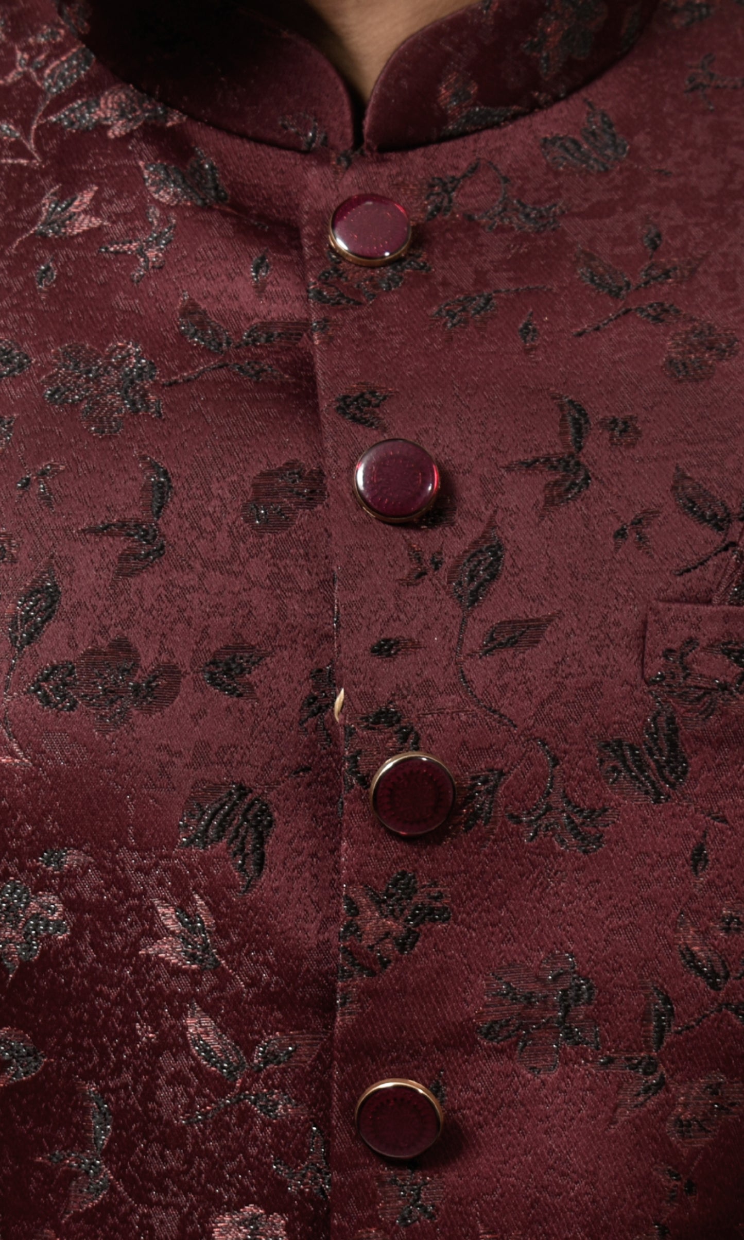 Burgundy Wine Indo-Western with Velvet Floral Embroidery
