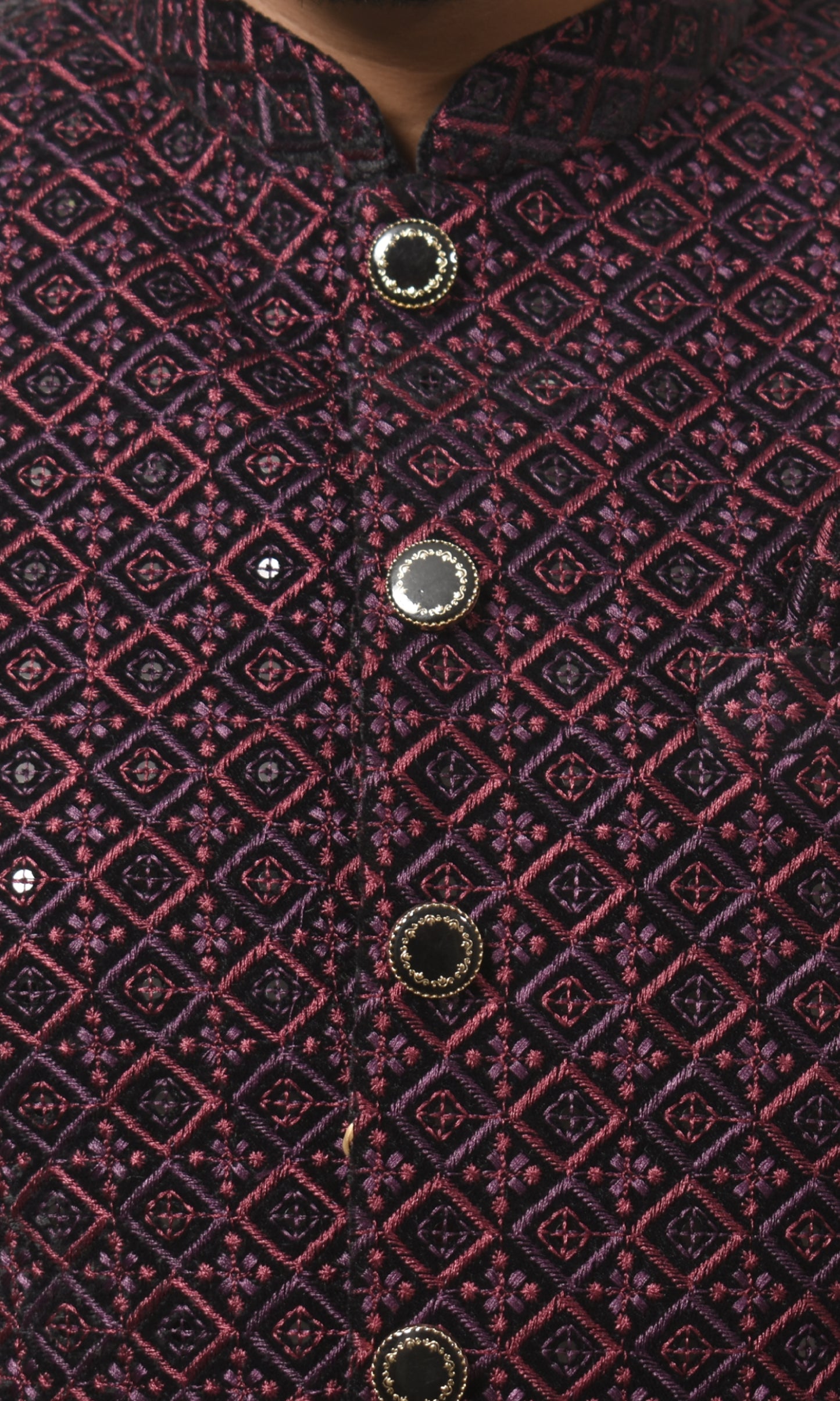 Midnight Ruby Indo-Western with Ornate Lattice Embroidery