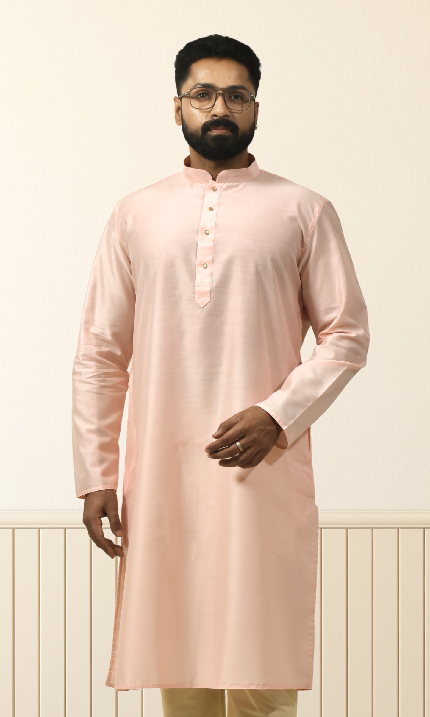Powder pink Solid Kurta