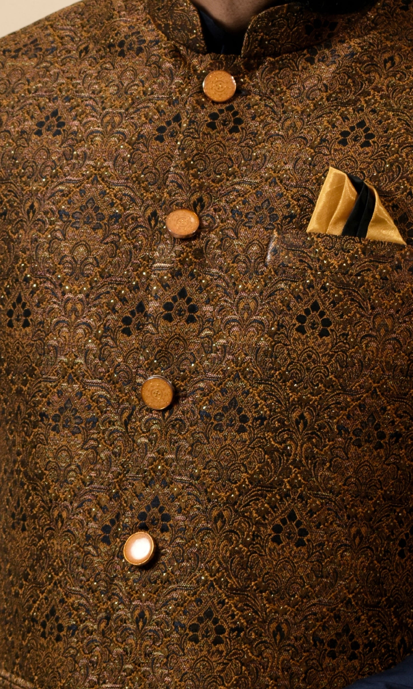Golden Marigold Jacket with Intricate Paisley Weave
