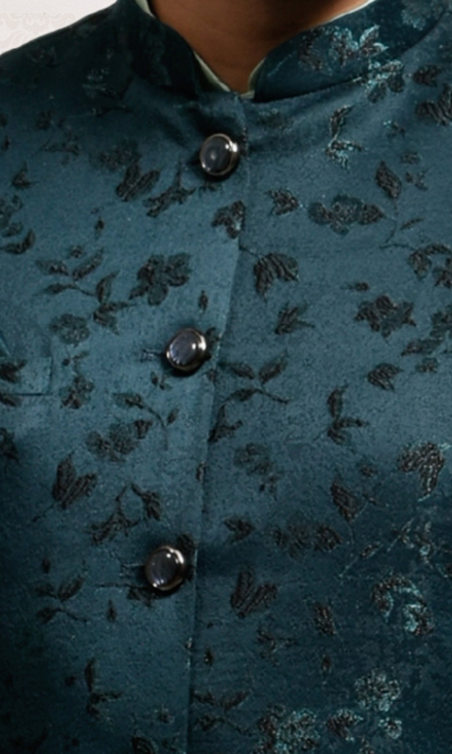 Forest Teal Jacket with Velvet Floral Embroidery