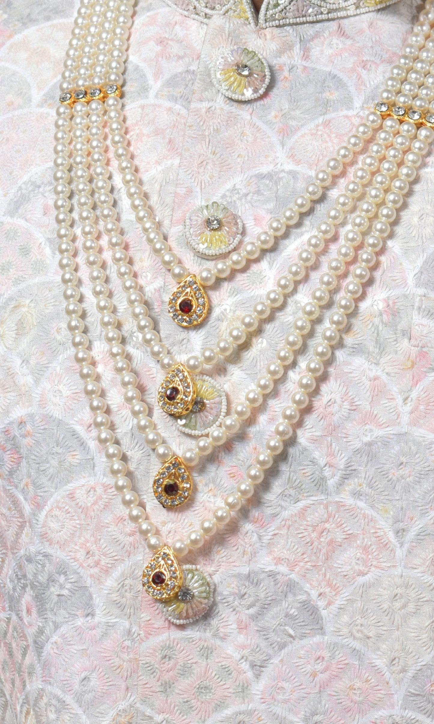 Moonlit Rose Scallop-Embroidered Sherwani with Enchanted Pastel Accents & Ornate Collar