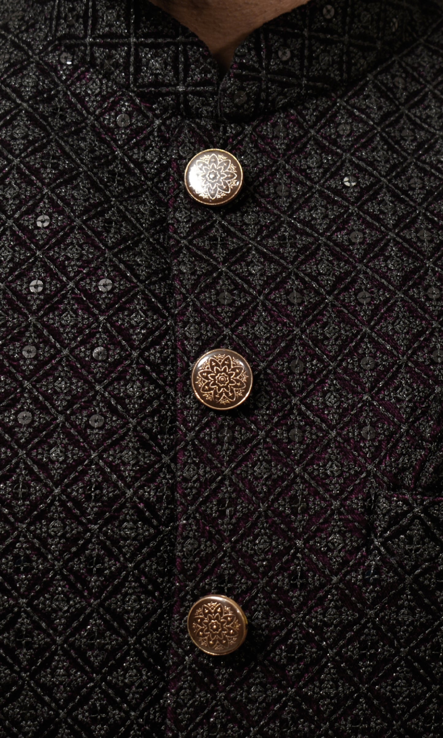 Shahi Mehfil Wine Indo-Western with Quilted Sequin Weave