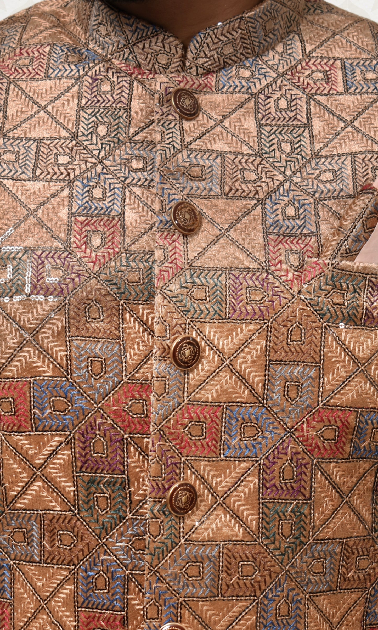 Sandstone Gold Enigma Indo-Western with Geometric Foliage Embroidery