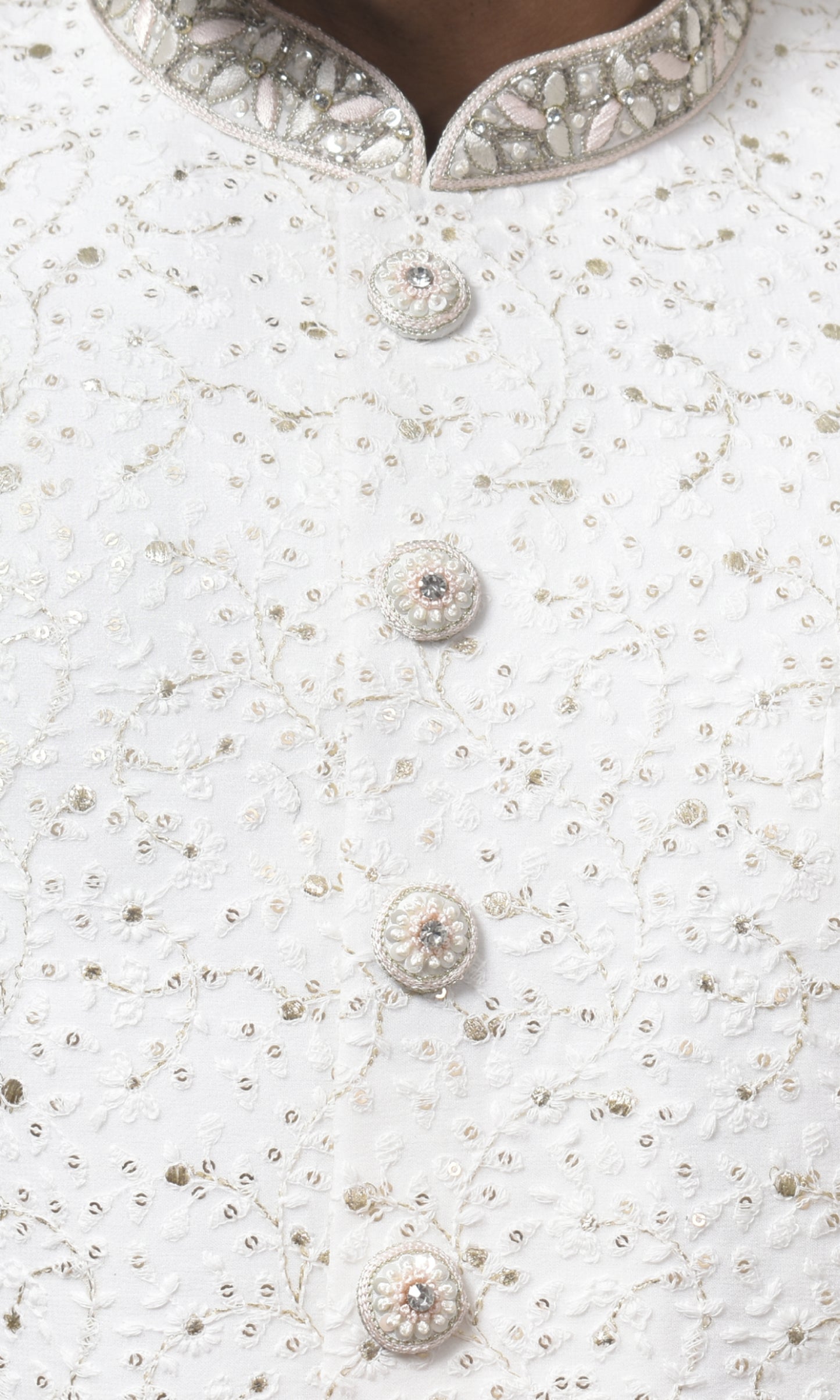 Celestial Ivory Georgette Sherwani with Intricate Thread Filigree