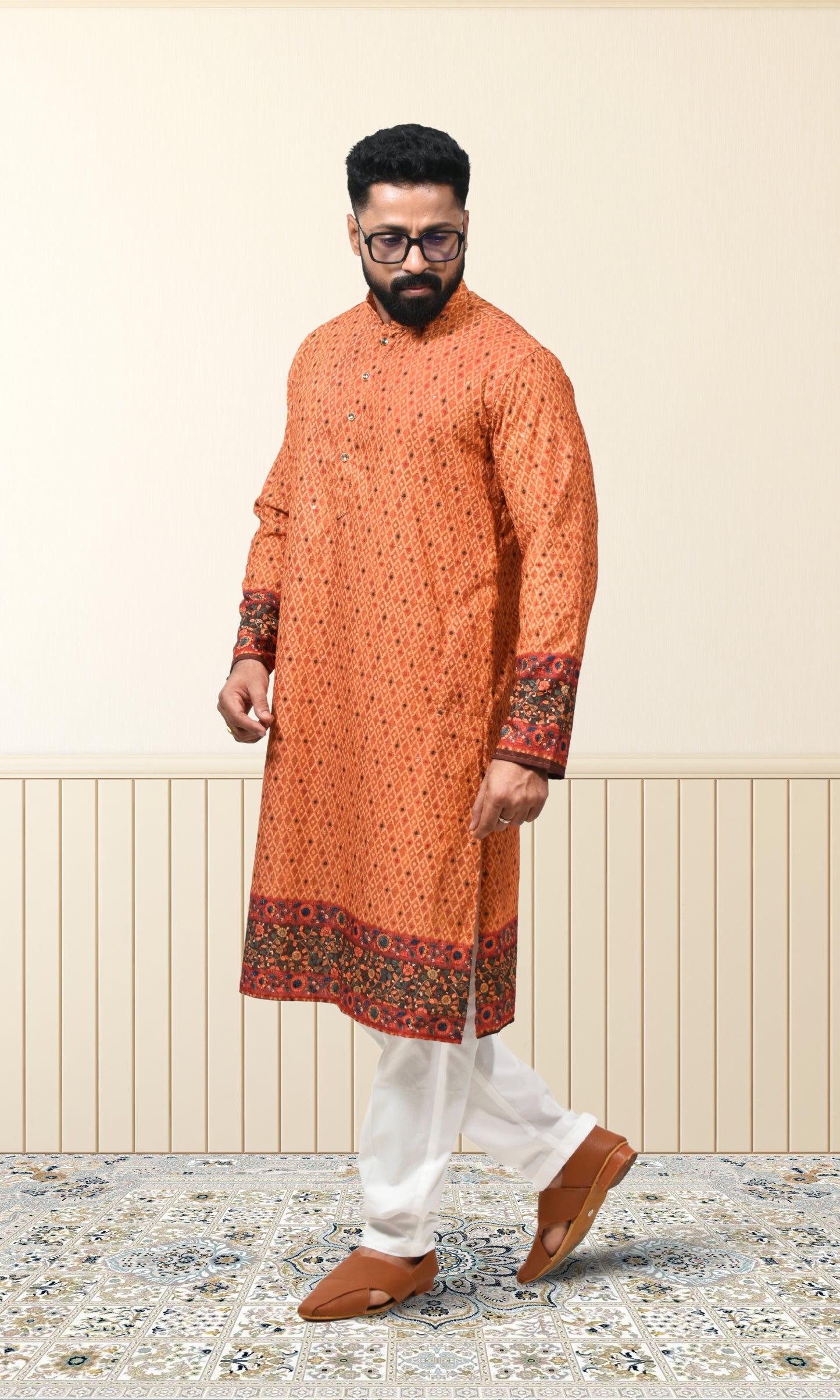 Ember Sienna Terracotta Kurta with Artisanal Borders