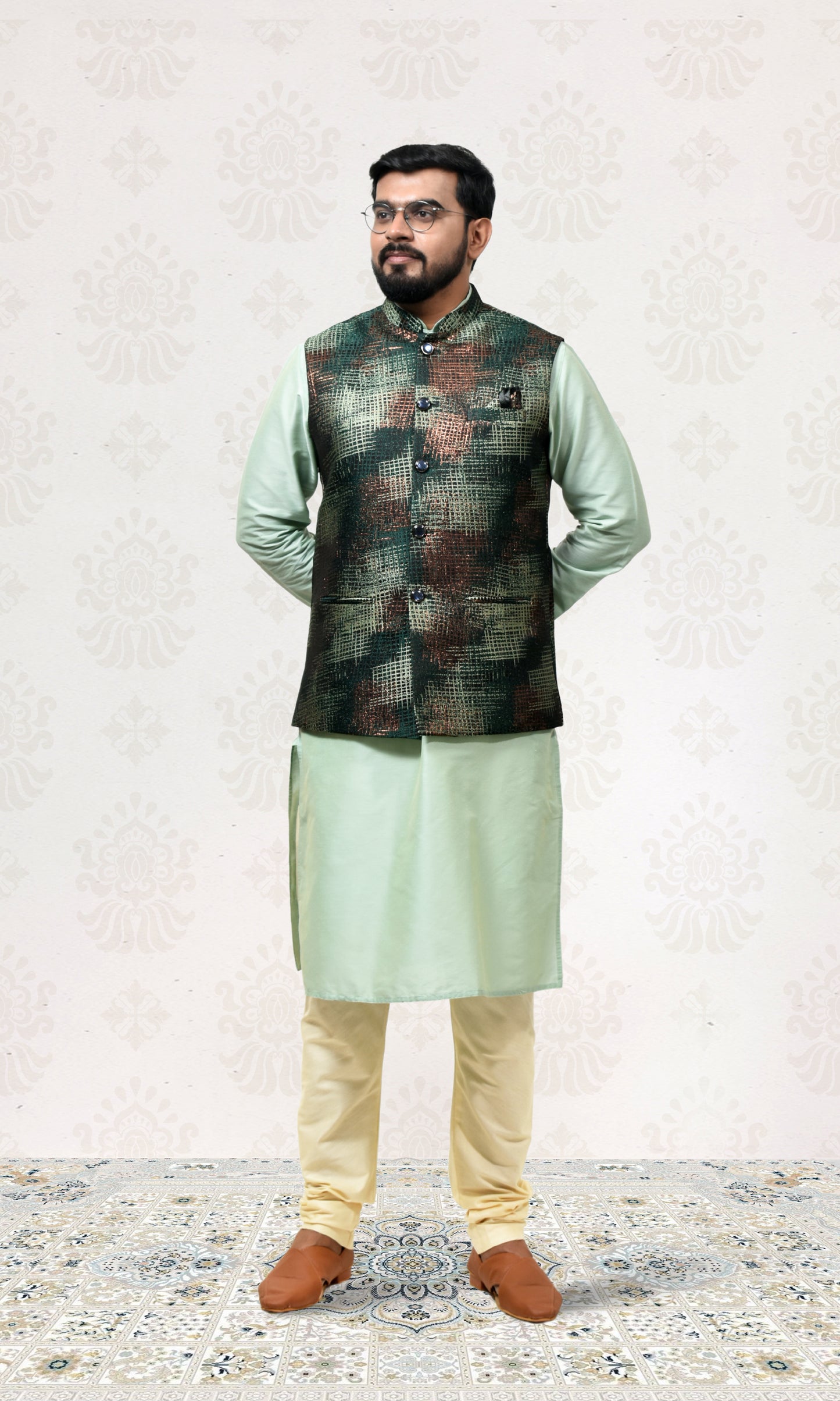 Forest green Jacket with a Shimmering crosshatch design