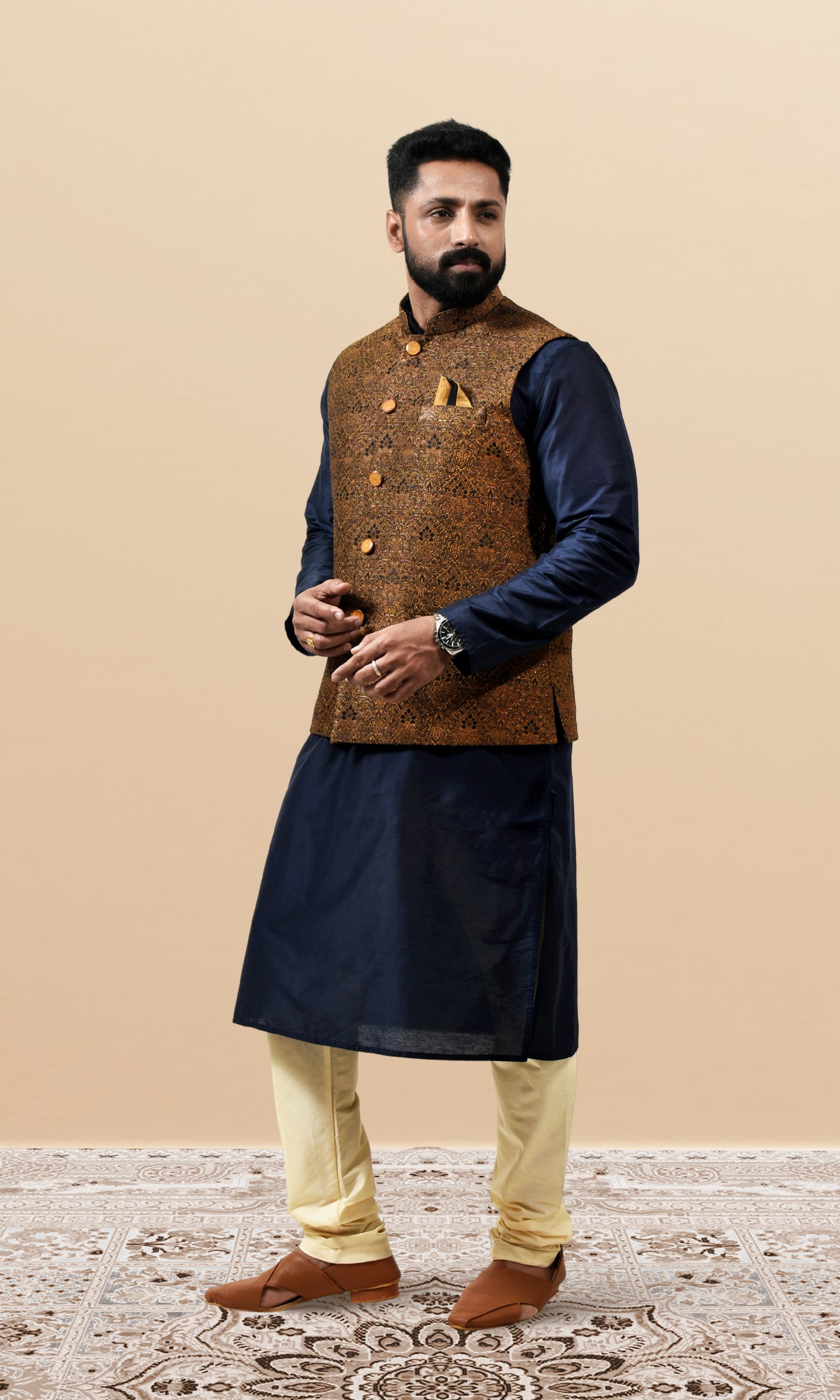 Golden Marigold Jacket with Intricate Paisley Weave