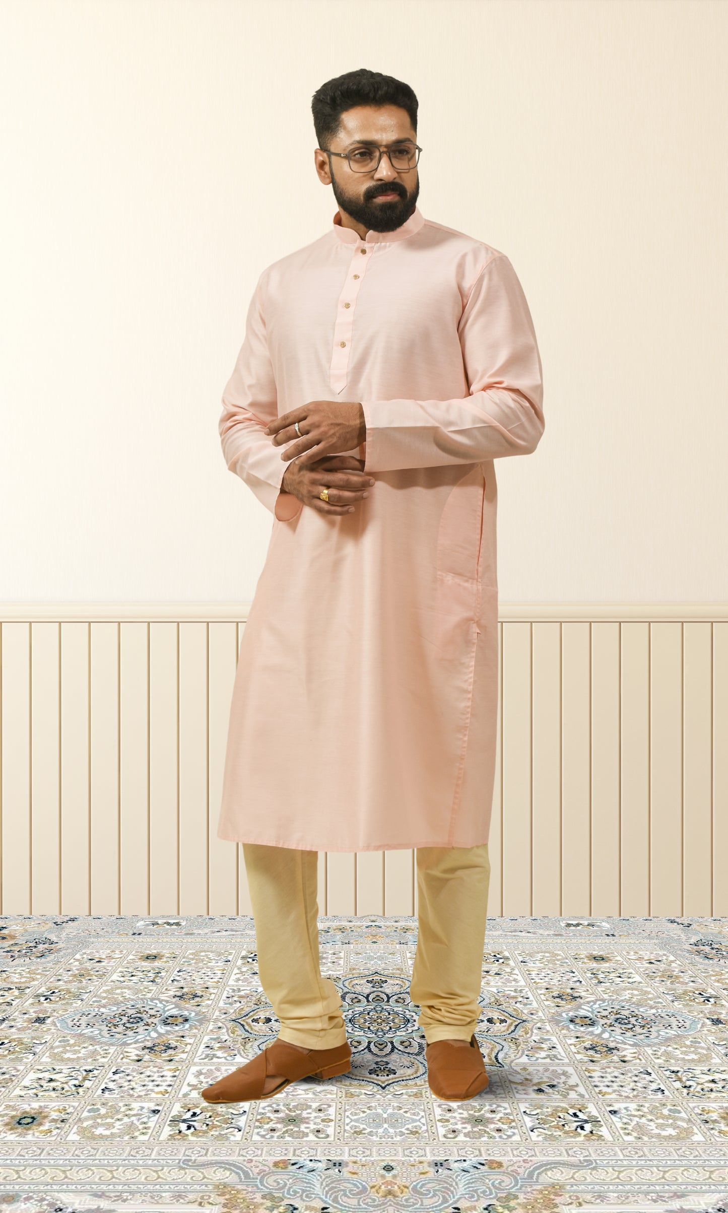 Powder pink Solid Kurta