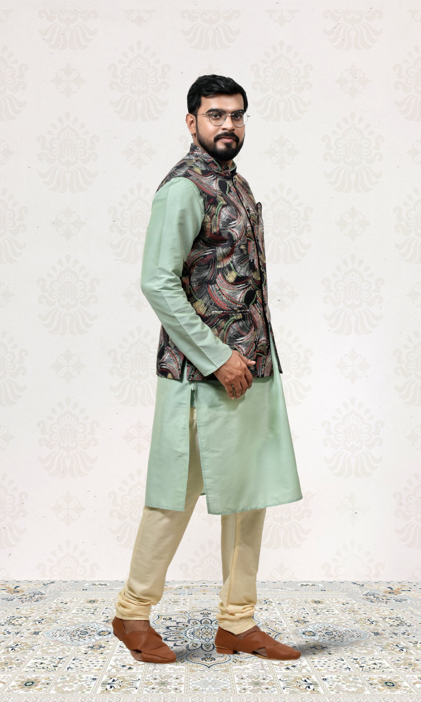 Ebony Crest Jacket with Energetic Weaves Print