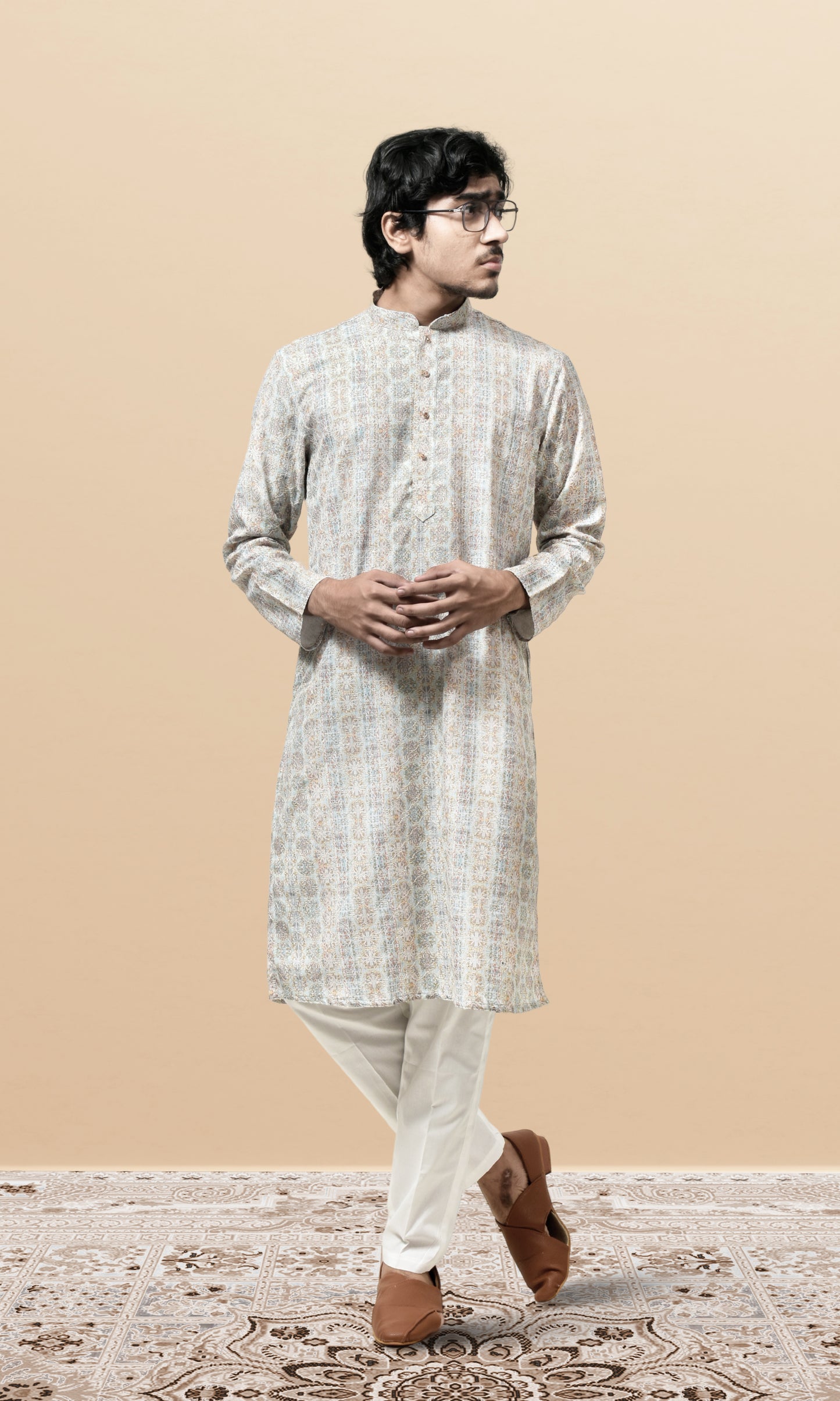 Pastel Subtle Sky Kurta with Delicate Filigree Weave