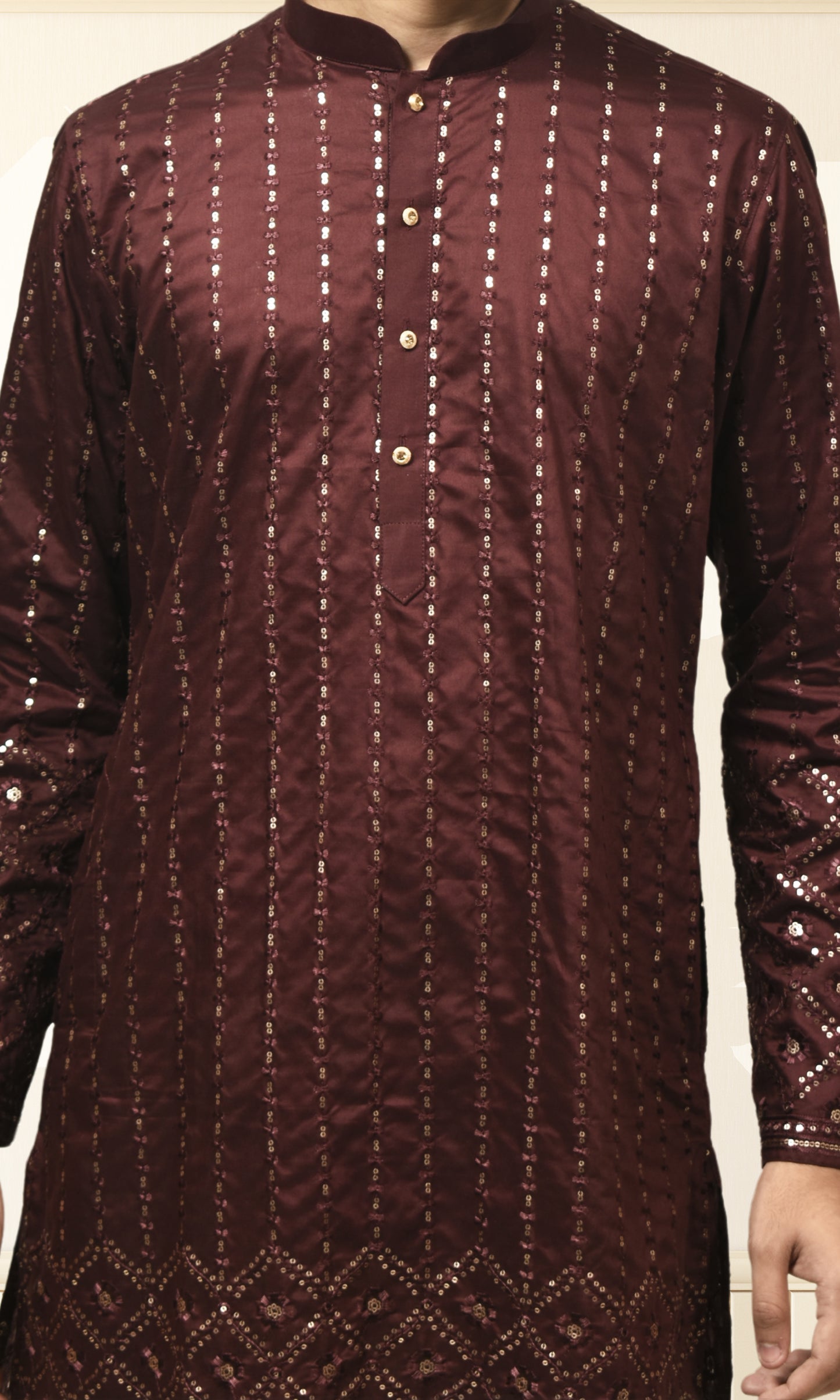 Mulberry Wine Kurta with Luminous Gold Embroidery