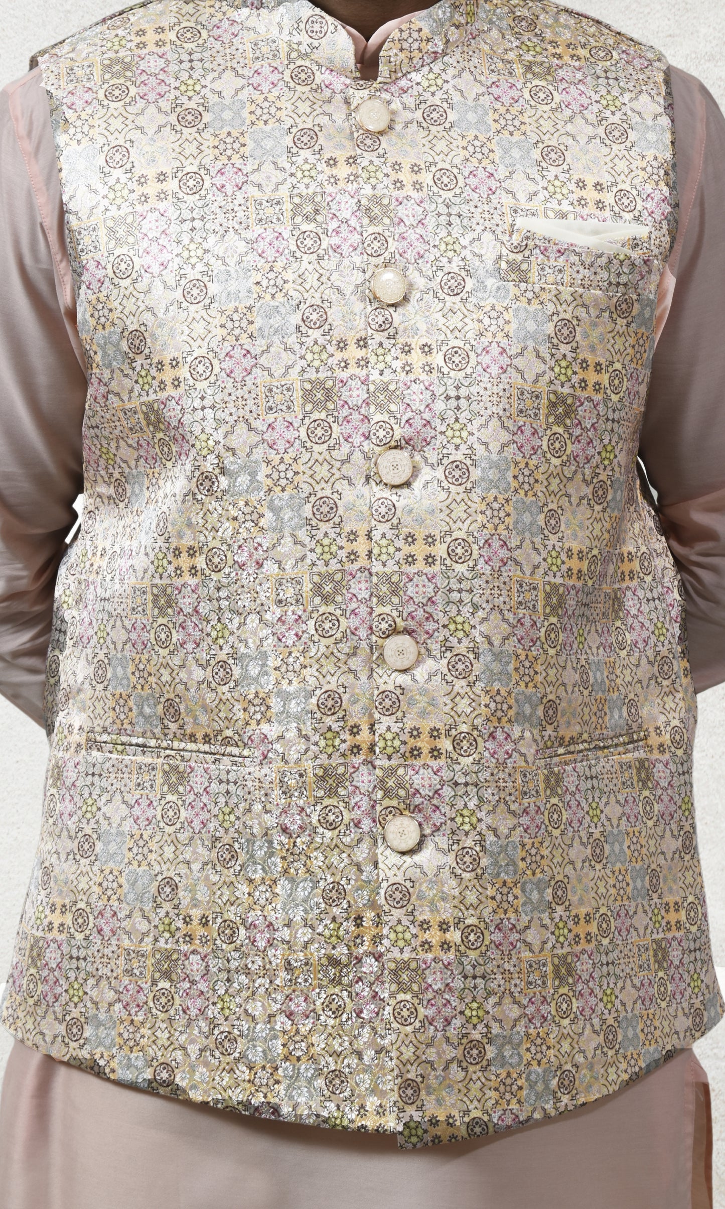 Prismatic Blush Gold Jacket with Enchanted Mosaic Sparkle & Iridescent Hues