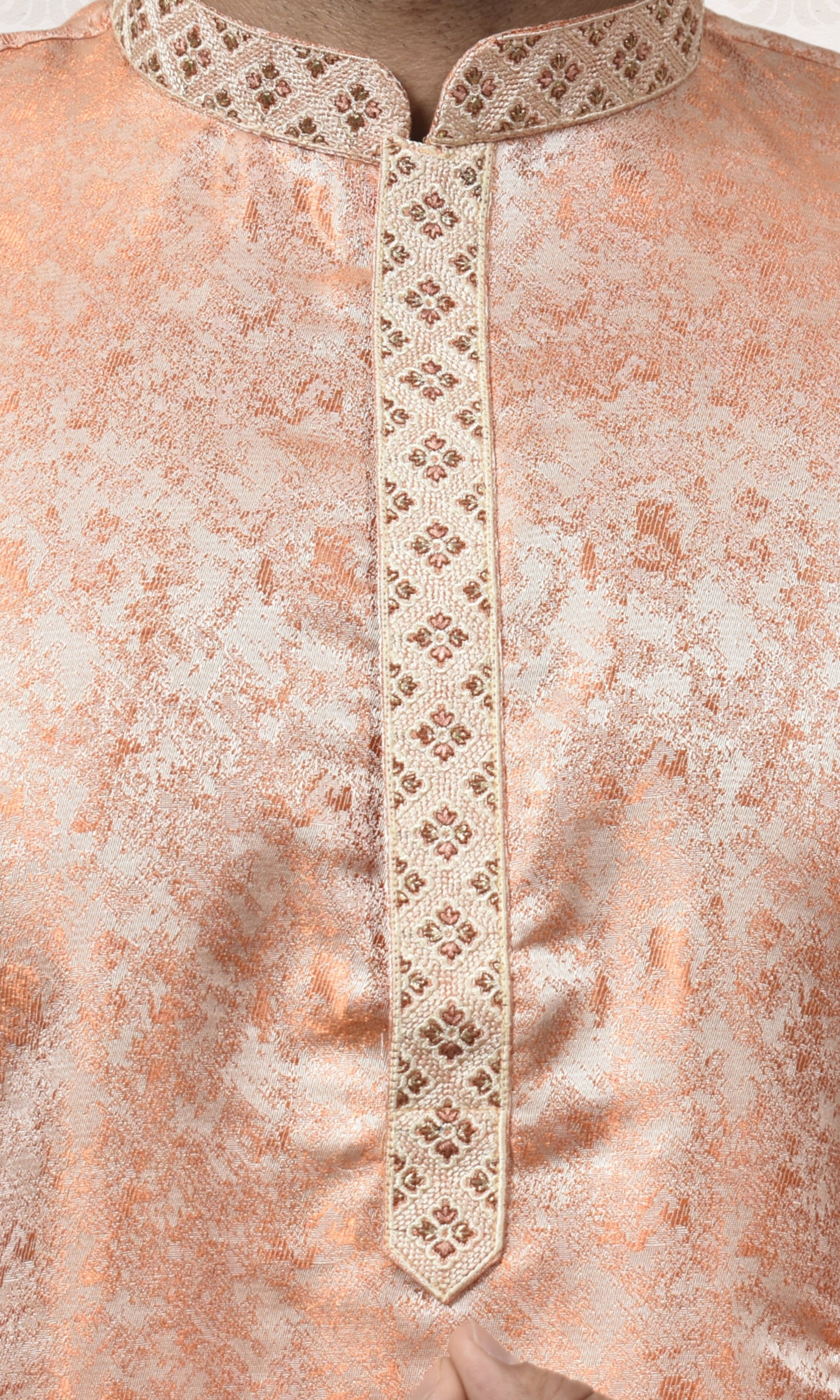 Silken Blush Orange Kurta with Royal Embossed Detailing