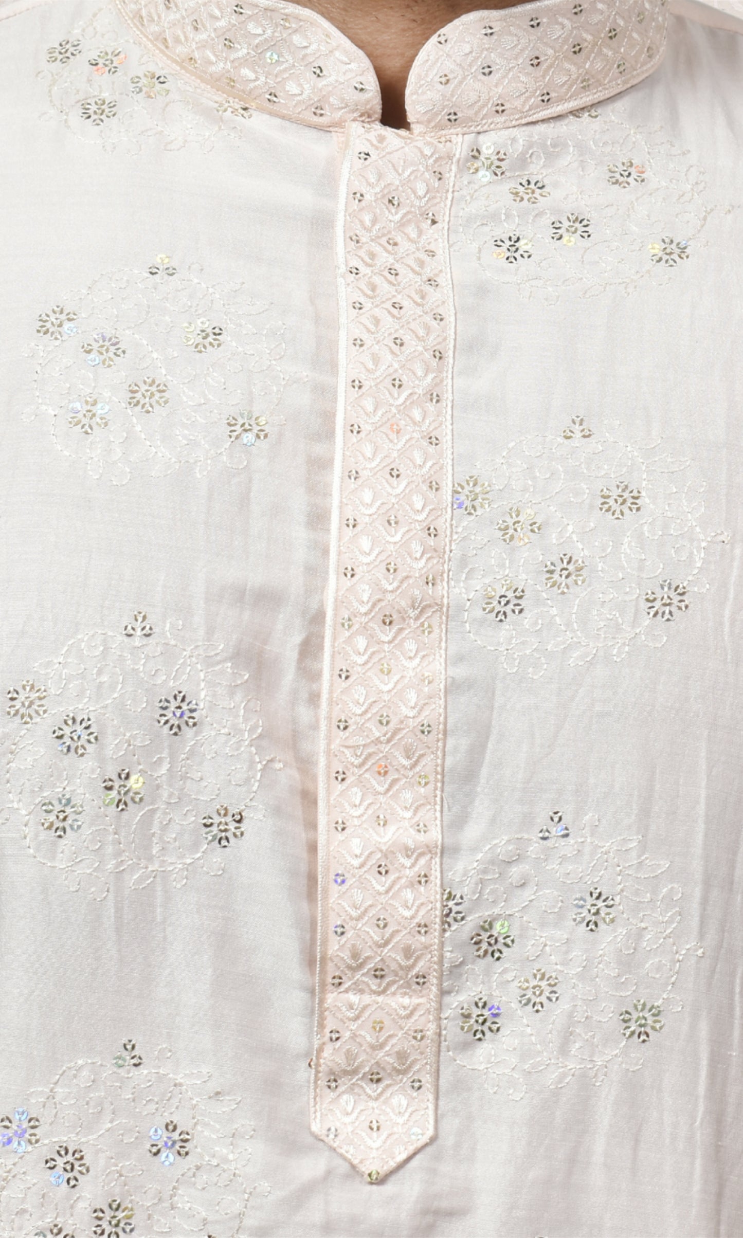 Powder Pink Blush Kurta with Delicate Crystal & Floral Embroidery