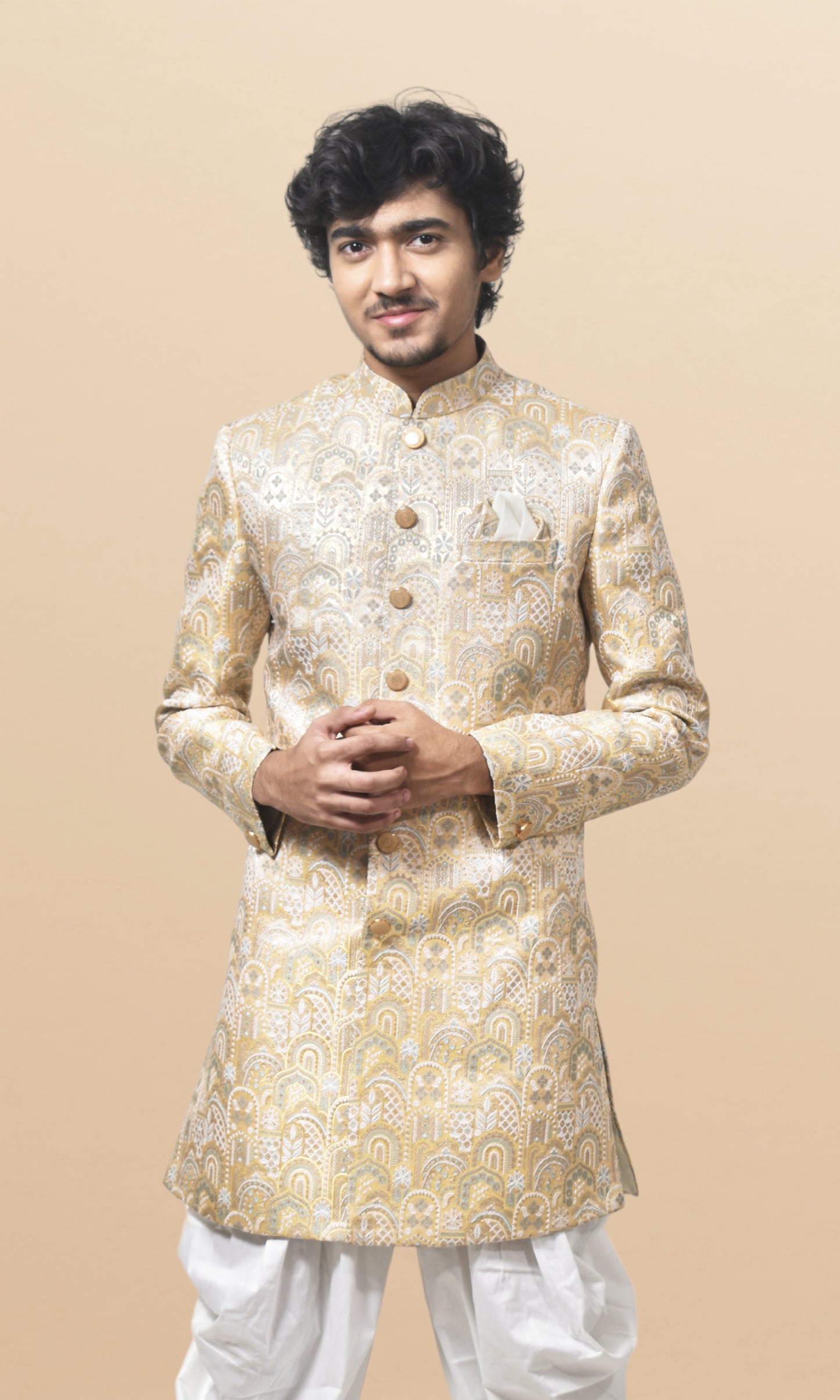 Ivory Kesar Indo-Western with Ethereal Architectural Weaving