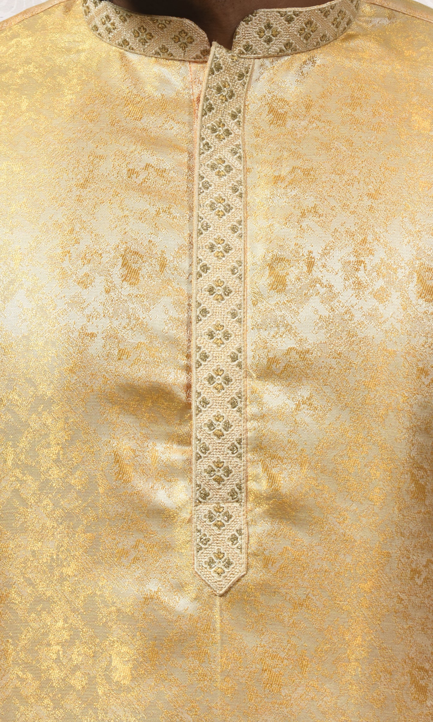 Silken Blush Yellow Ochre Kurta with Royal Embossed Detailing