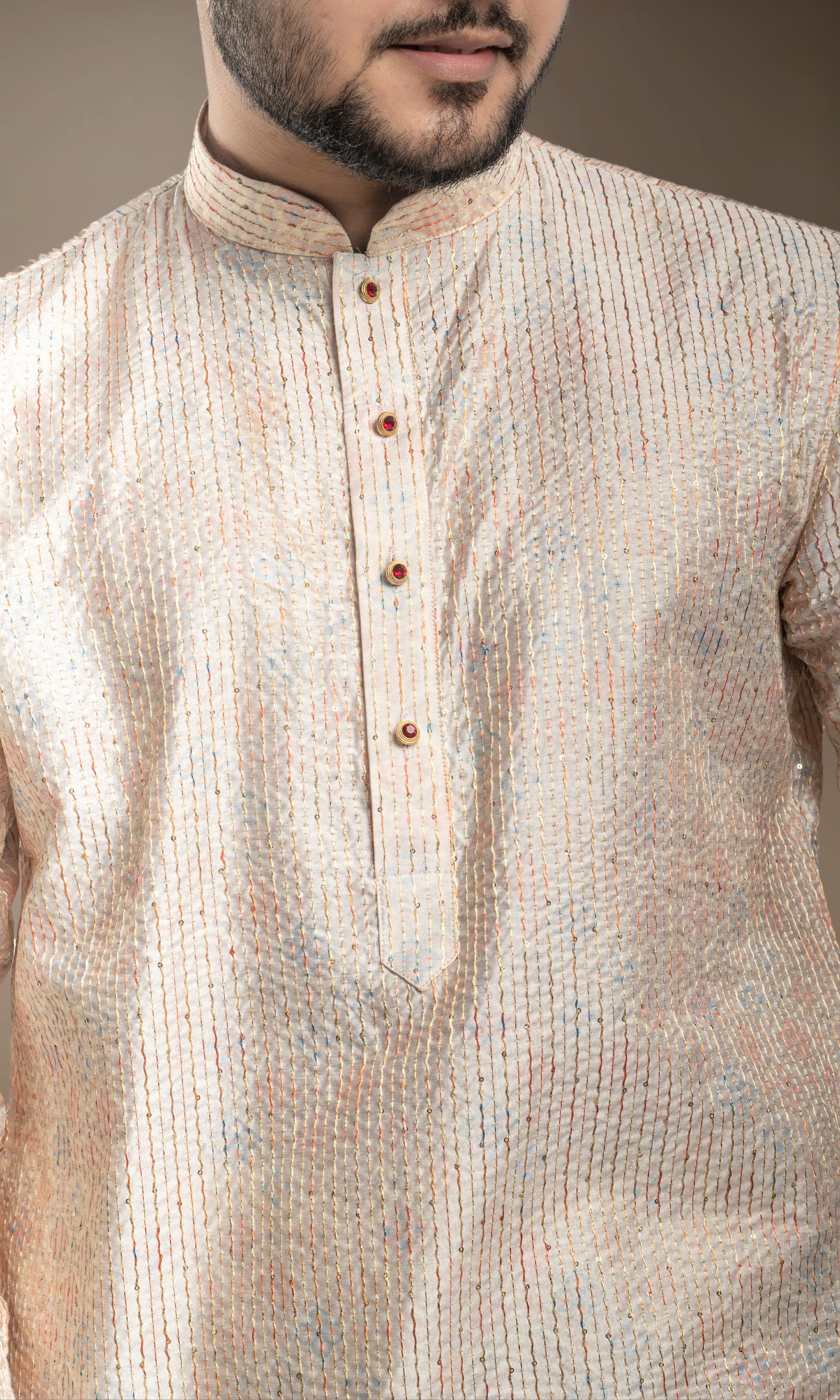 FADED LEMON YELLOW WITH MULTI COLOURED ETHNIC MOTIFS PRINT KURTA WITH SEQIUNED THREADWORK