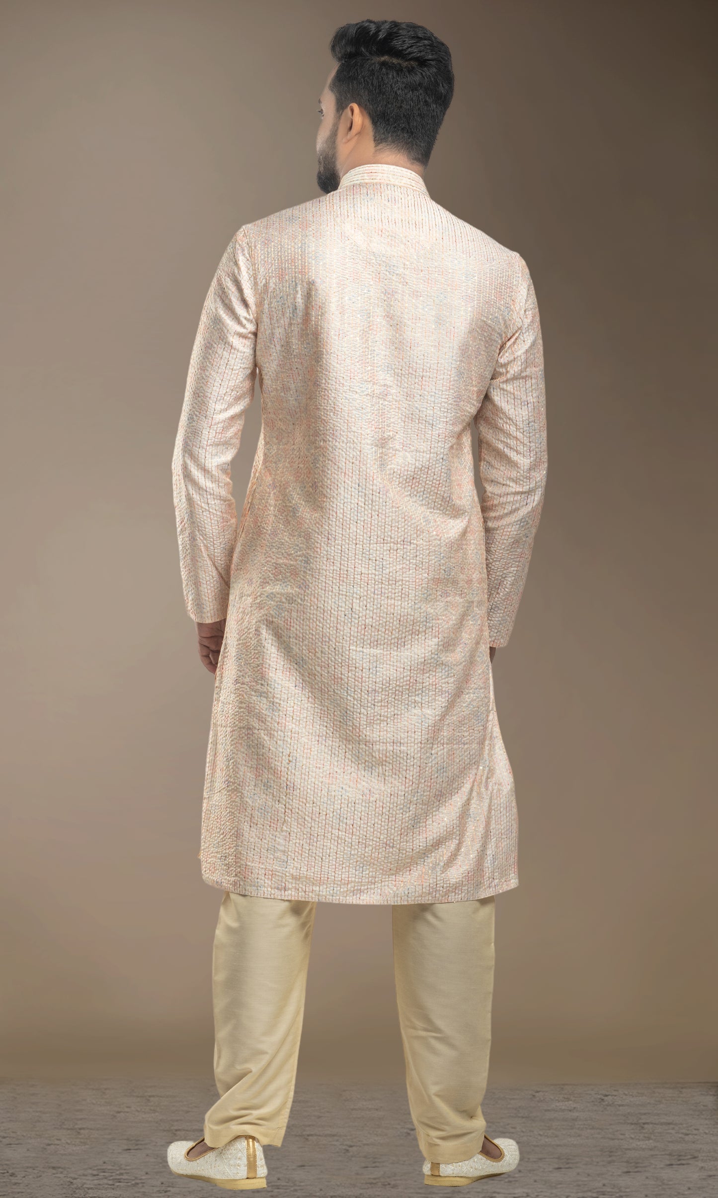 FADED LEMON YELLOW WITH MULTI COLOURED ETHNIC MOTIFS PRINT KURTA WITH SEQIUNED THREADWORK