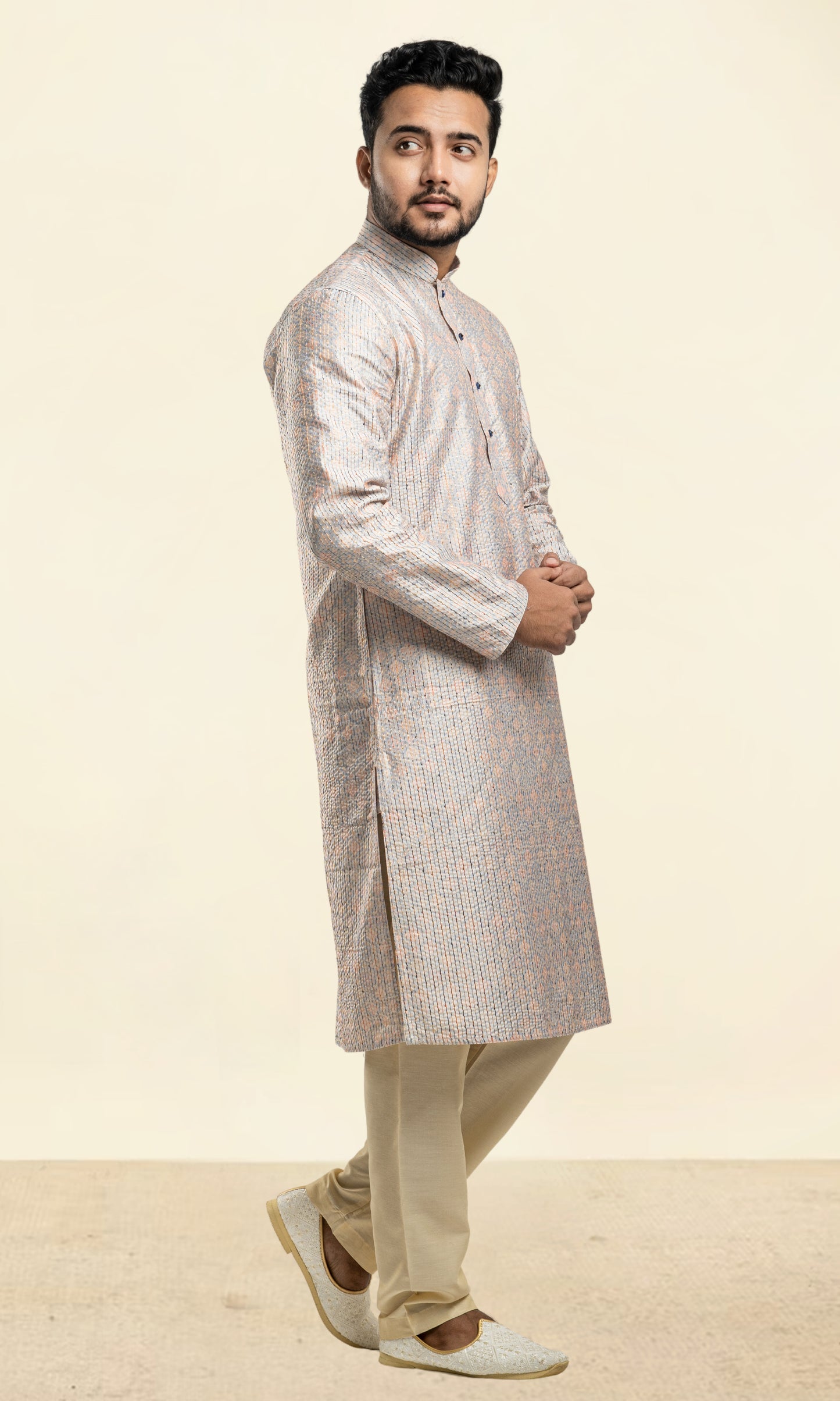 FADED FAWN MULTI COLOURED FLORAL PRINT KURTA WITH SEQIUNED THREADWORK