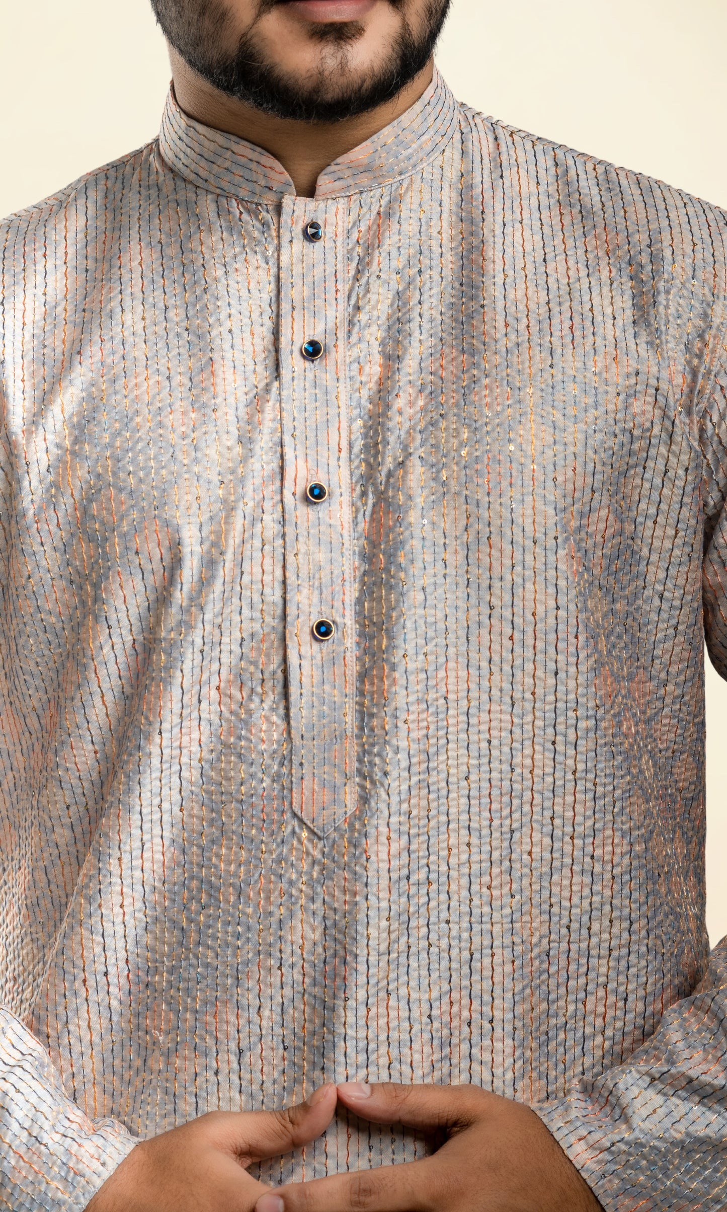 FADED FAWN MULTI COLOURED FLORAL PRINT KURTA WITH SEQIUNED THREADWORK