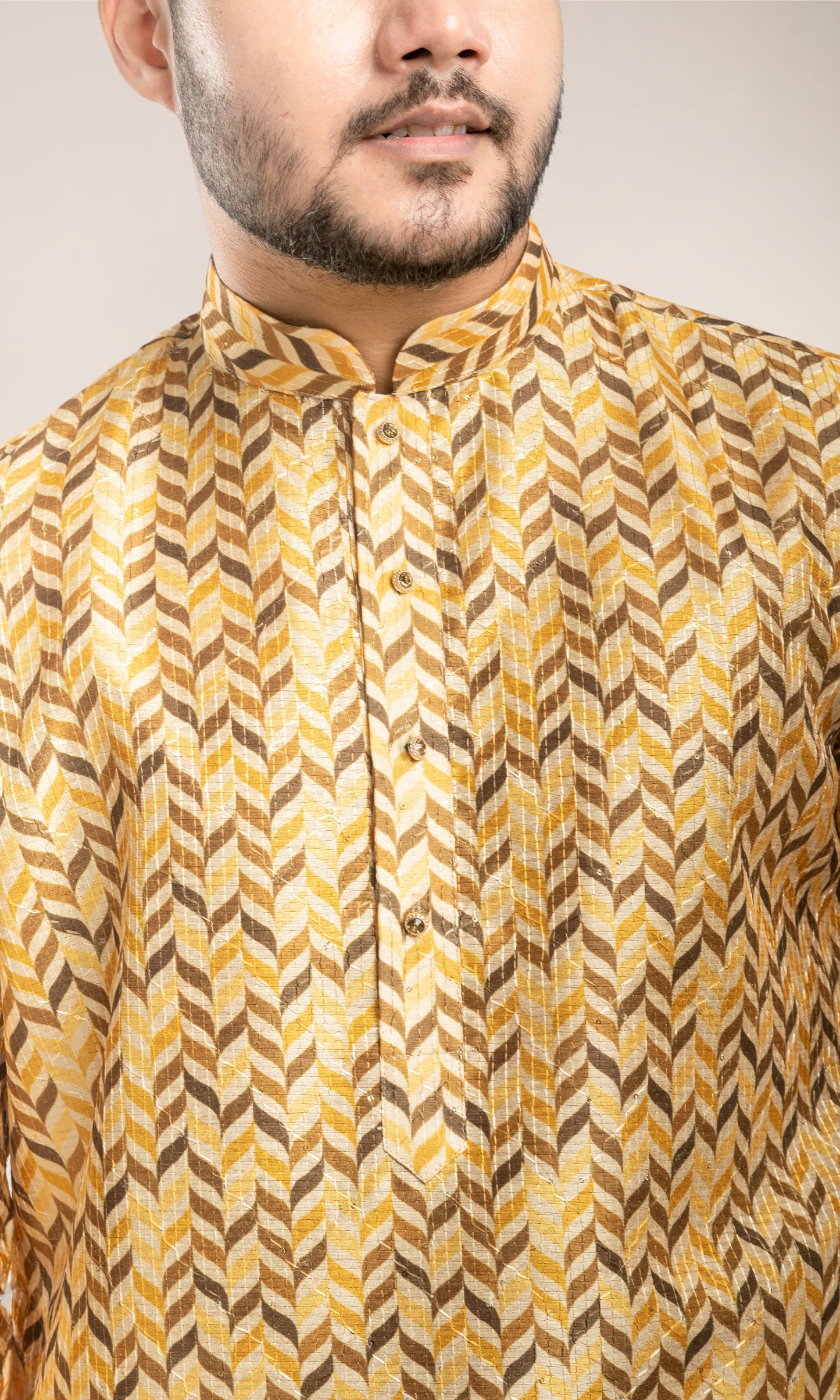 DUAL HALDI YELLOW BOTANICAL LEAF PRINT KURTA WITH SEQIUNED THREADWORK