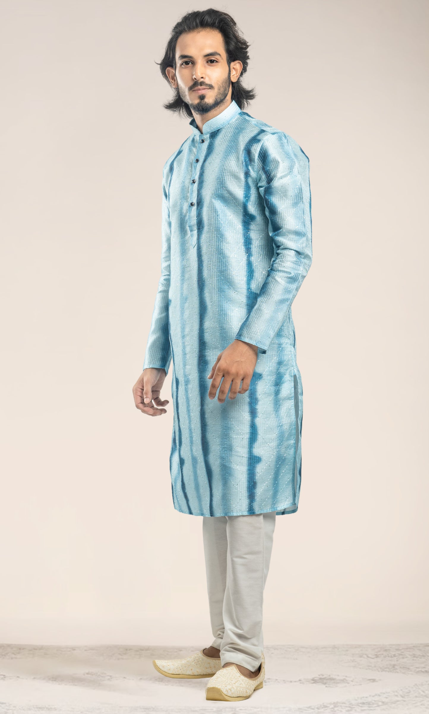 SHADED CRYSTAL WITH NAVY BLUE OMBRE INSPIRED PRINT KURTA WITH SEQIUNED THREADWORK