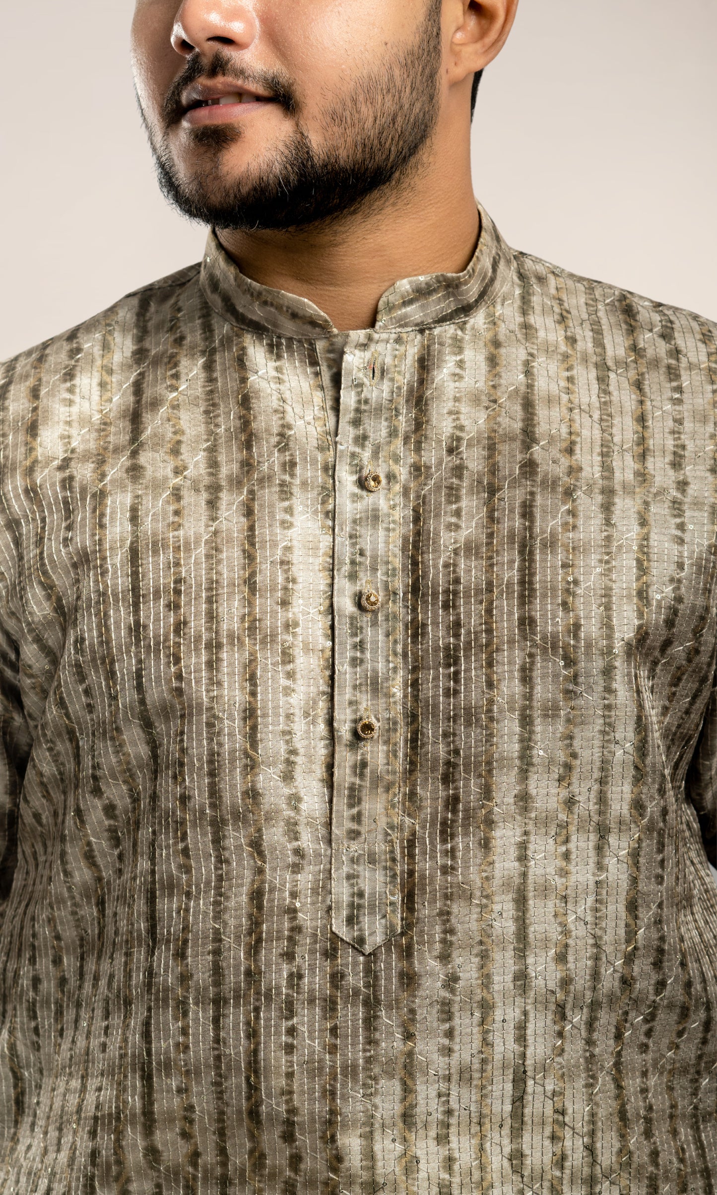 MEHENDI GREEN HARLEQUIN PRINT KURTA WITH SEQIUNED THREADWORK