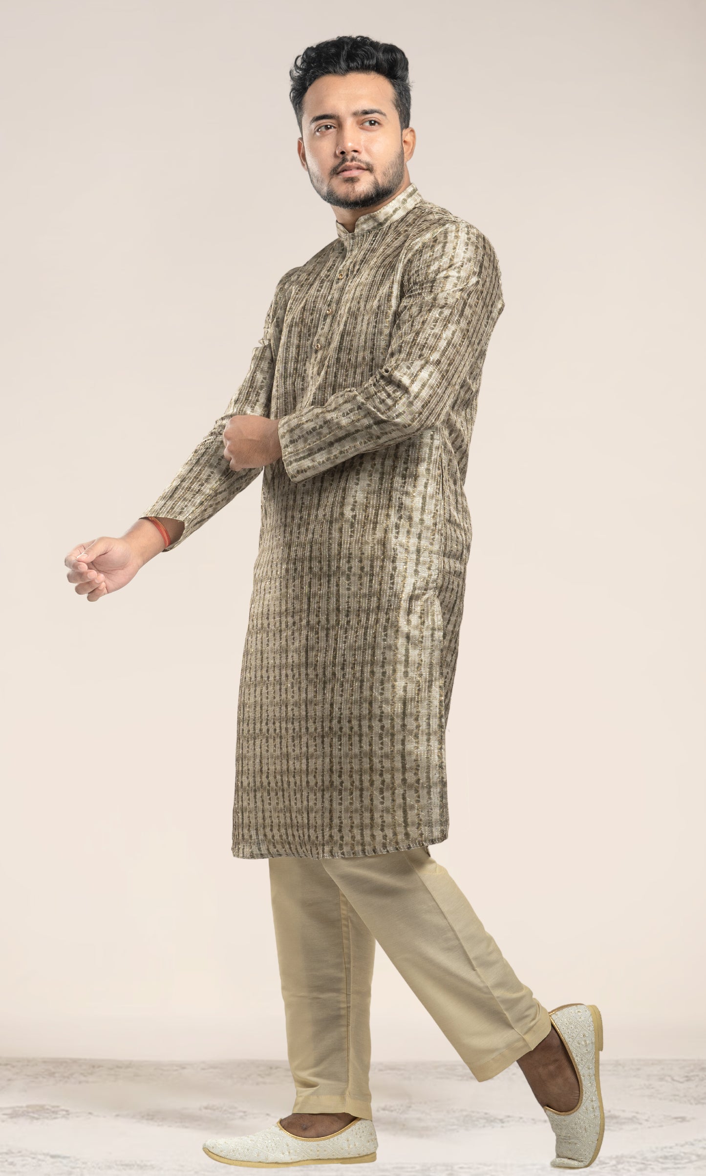 MEHENDI GREEN HARLEQUIN PRINT KURTA WITH SEQIUNED THREADWORK
