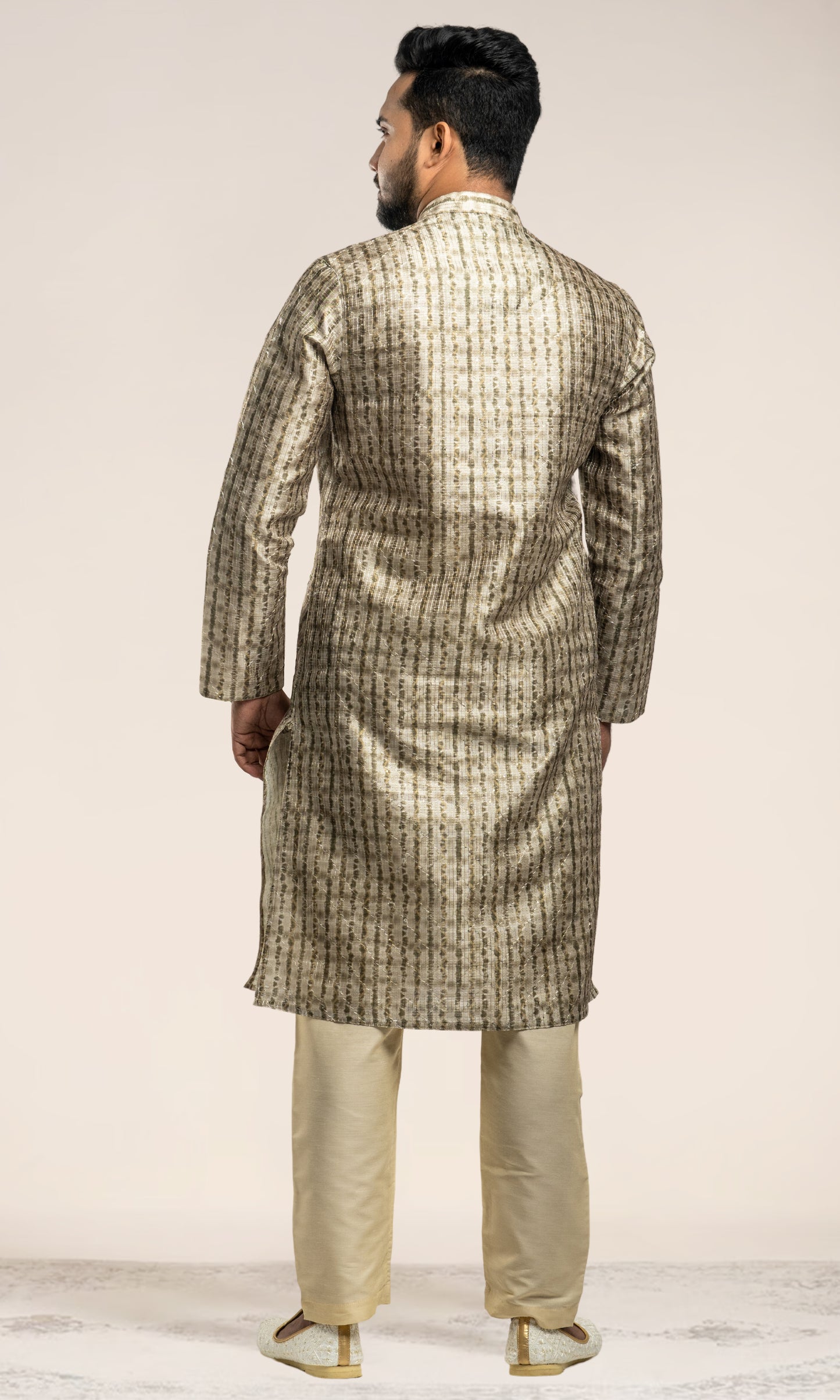 MEHENDI GREEN HARLEQUIN PRINT KURTA WITH SEQIUNED THREADWORK