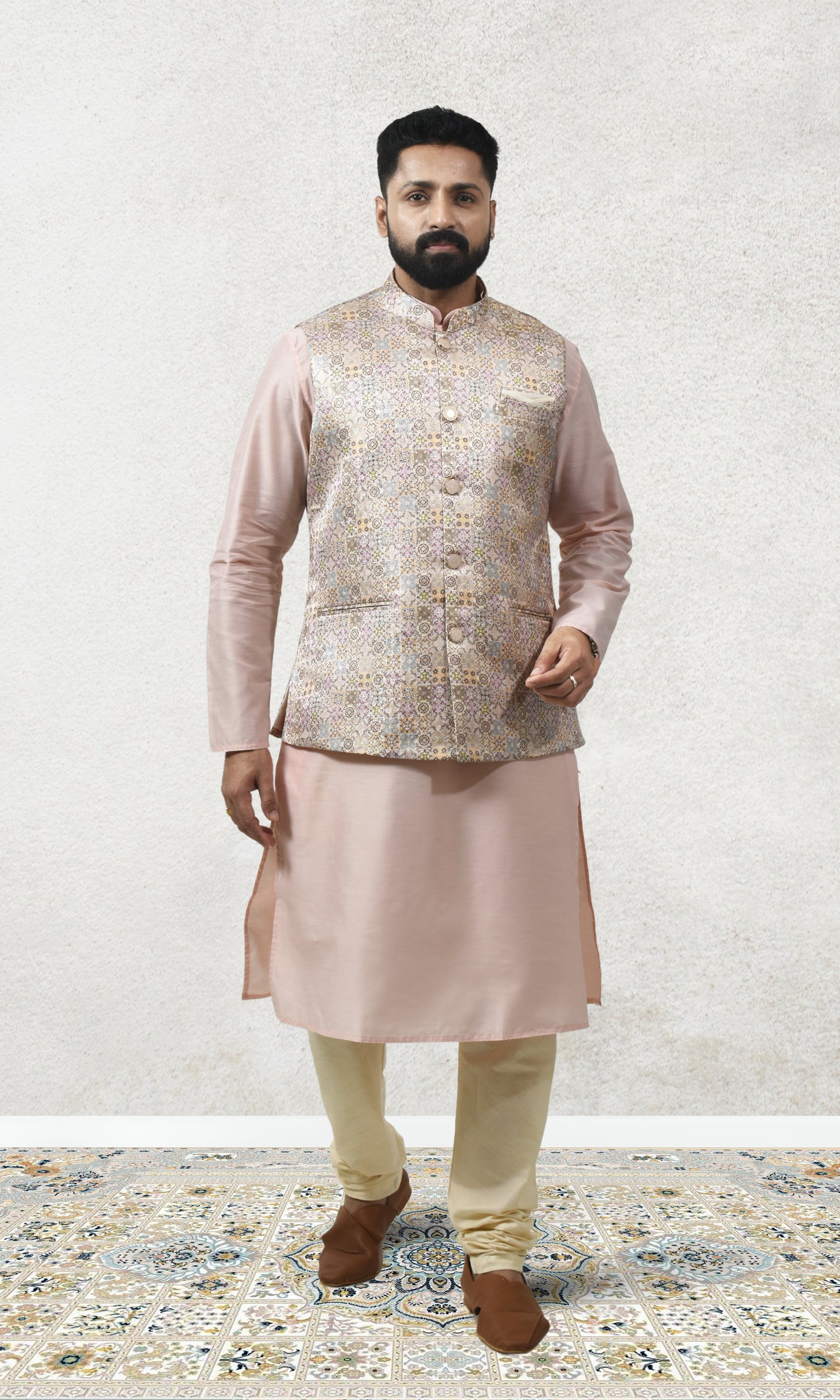Prismatic Blush Gold Jacket with Enchanted Mosaic Sparkle & Iridescent Hues