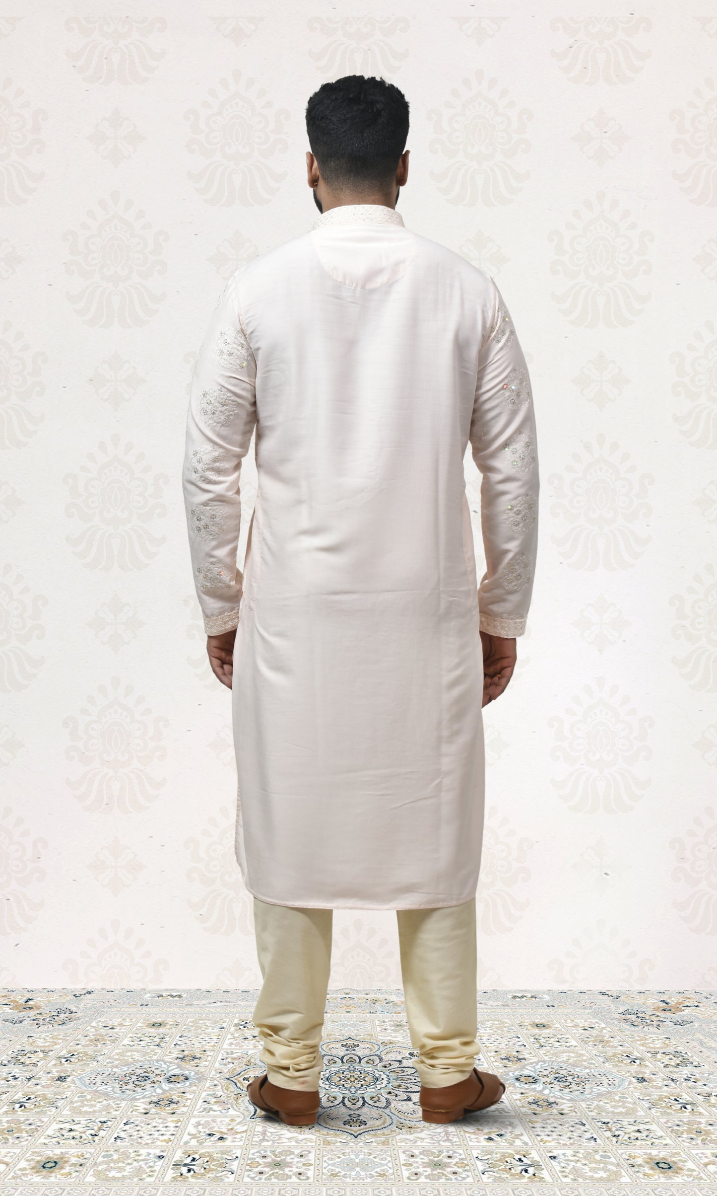 Powder Pink Blush Kurta with Delicate Crystal & Floral Embroidery